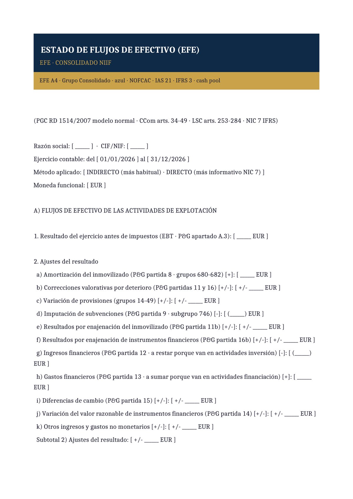 Plantilla Estado de flujos de efectivo consolidado (grupo · NIIF)