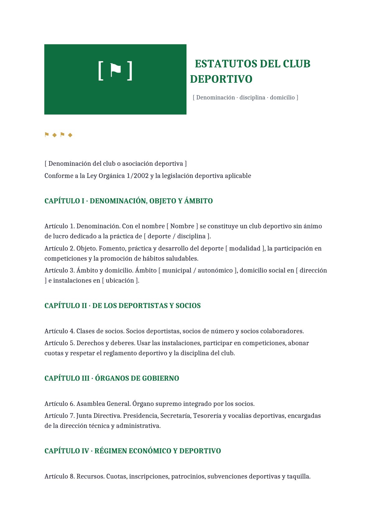 Plantilla Estatutos de club o asociación deportiva