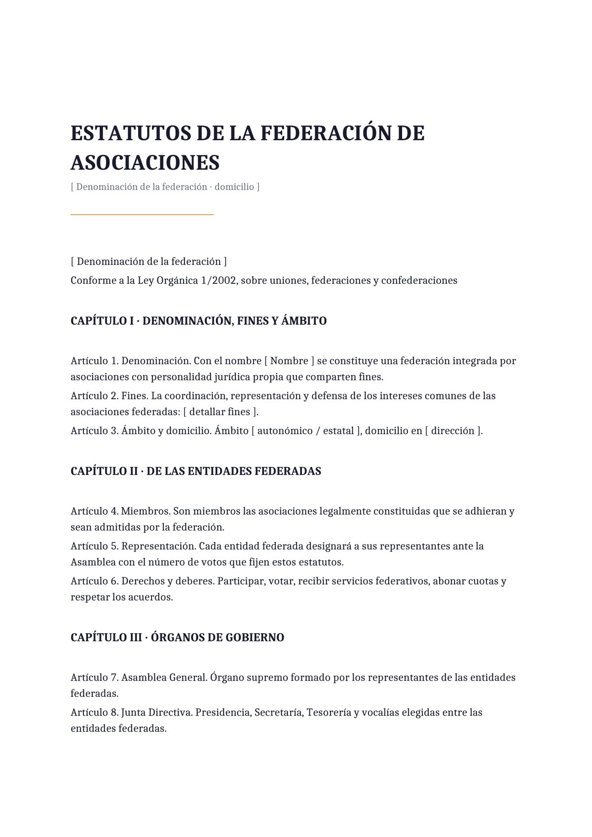 Plantilla Estatutos de federación de asociaciones