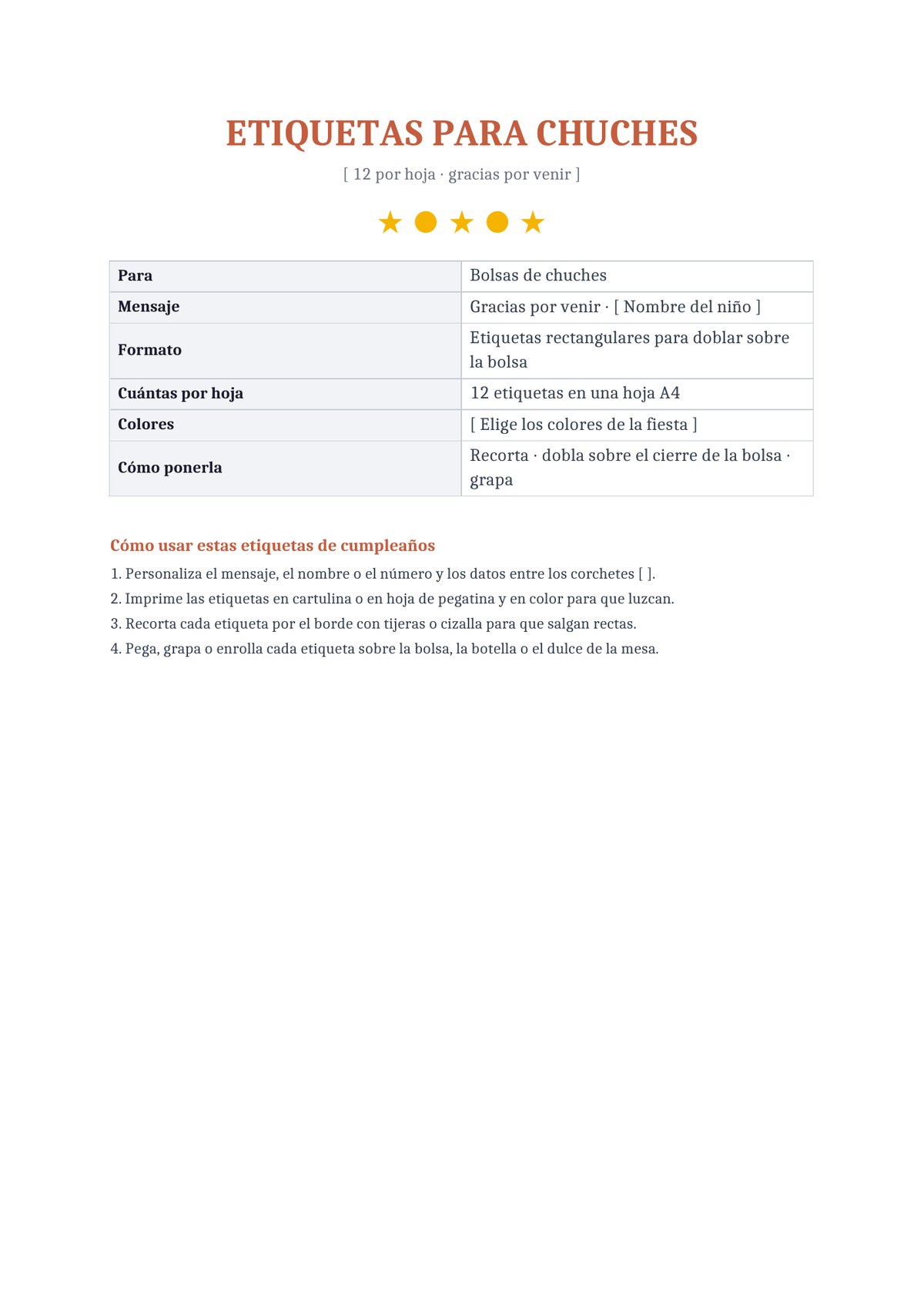 Plantilla Etiquetas para bolsas de chuches