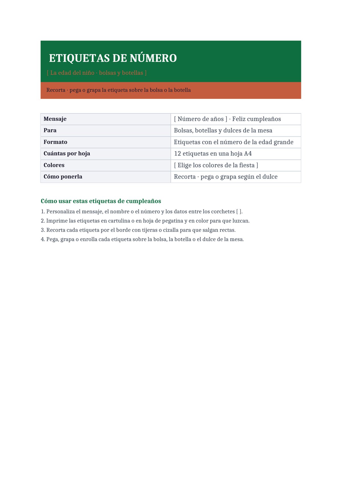 Plantilla Etiquetas con el número de edad