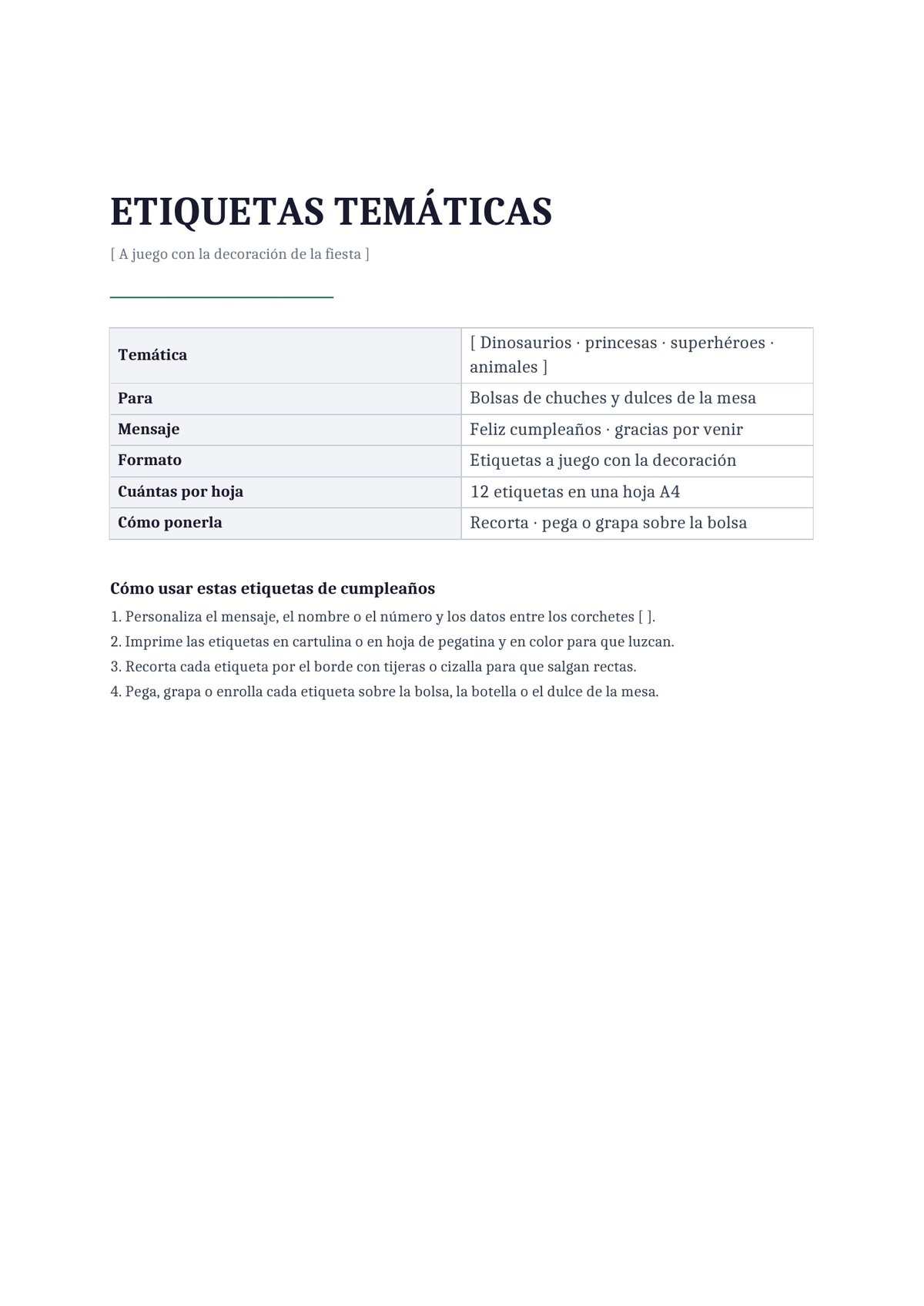 Plantilla Etiquetas temáticas