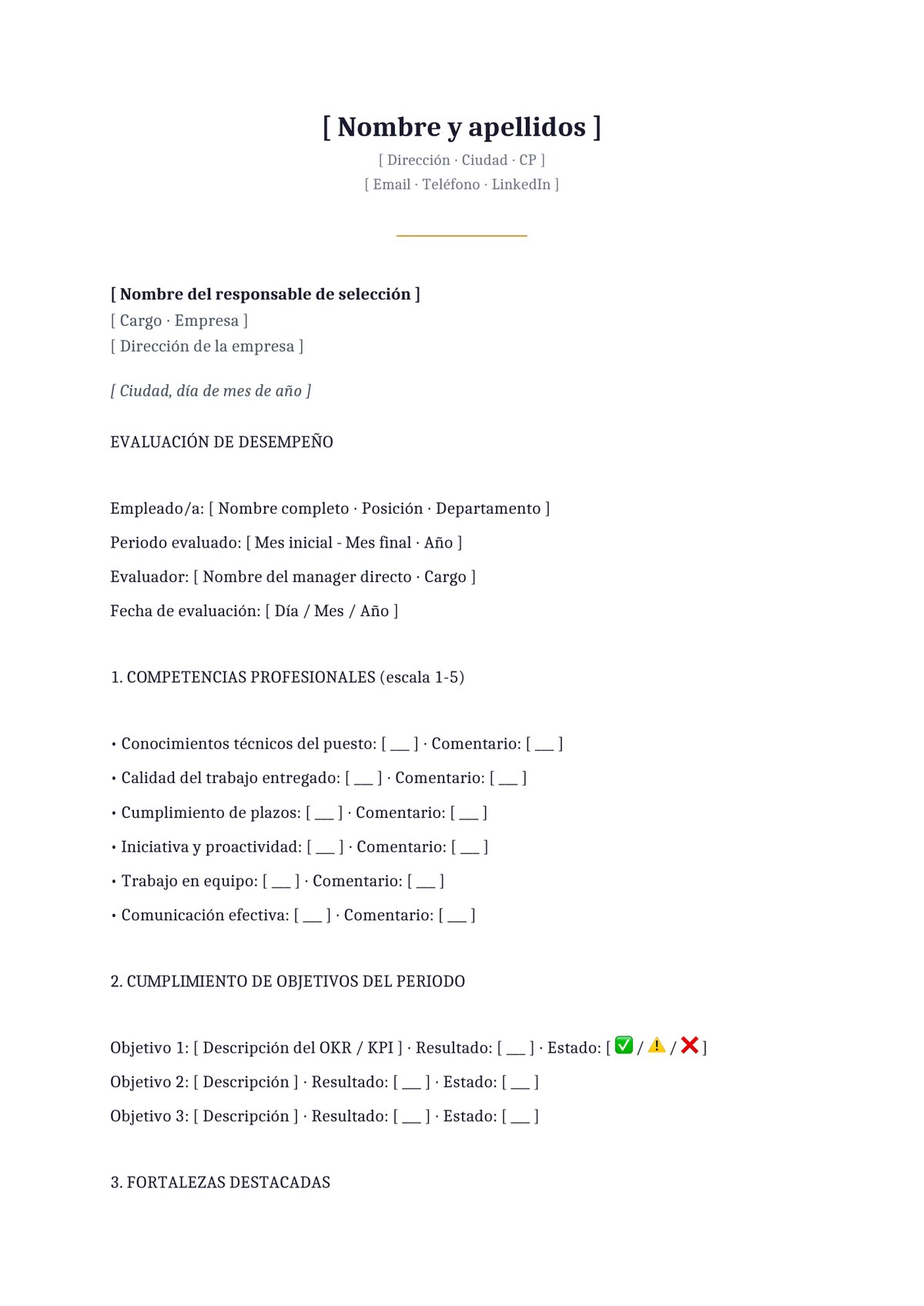 Plantilla Evaluación de desempeño anual formal