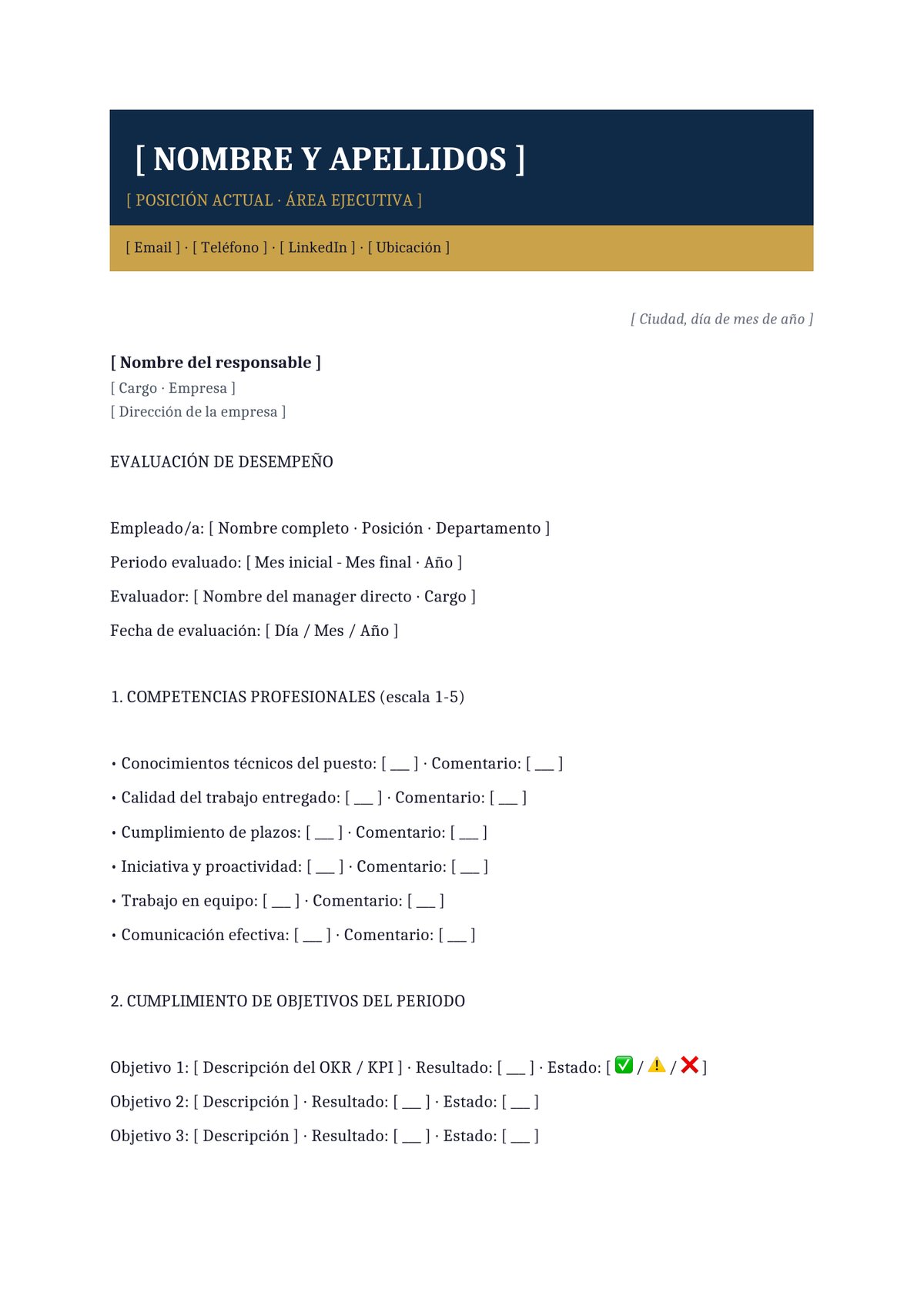 Plantilla Evaluación de desempeño ejecutivo (C-level)