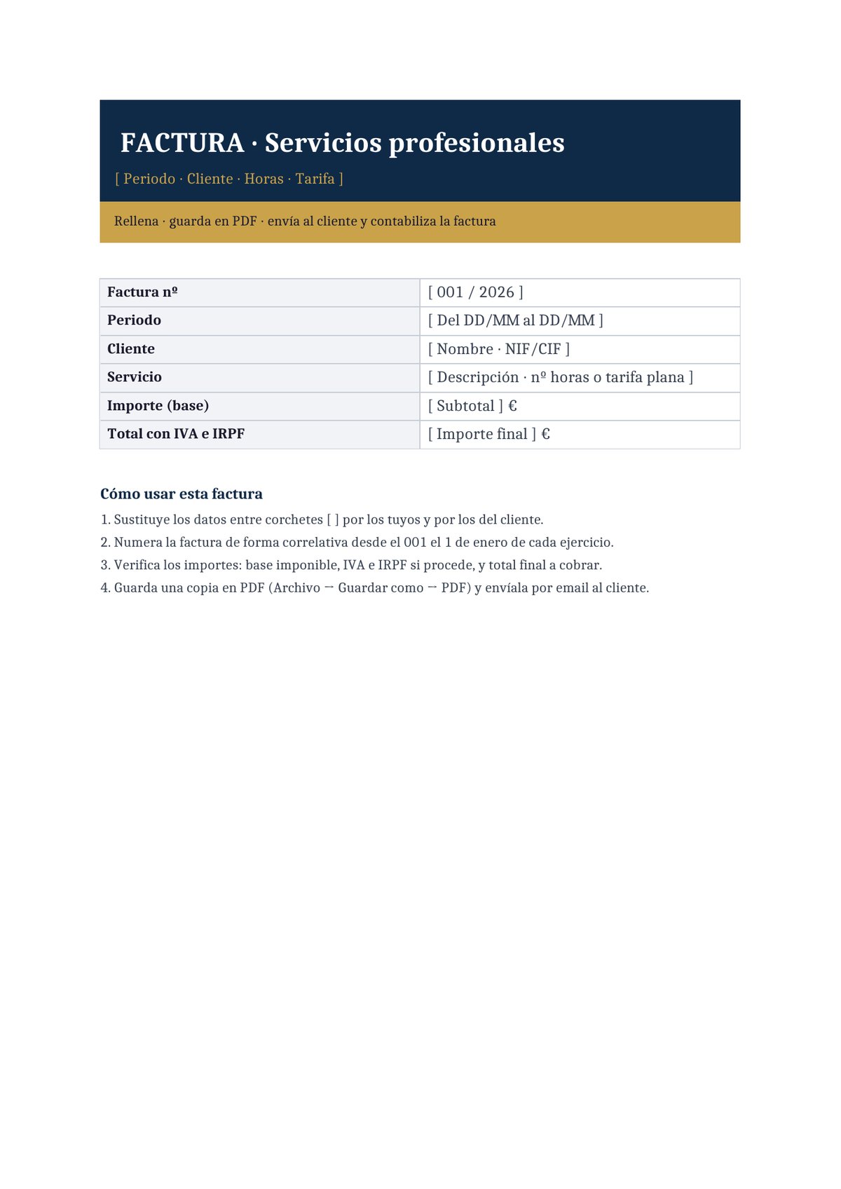 Plantilla Factura de servicios profesionales