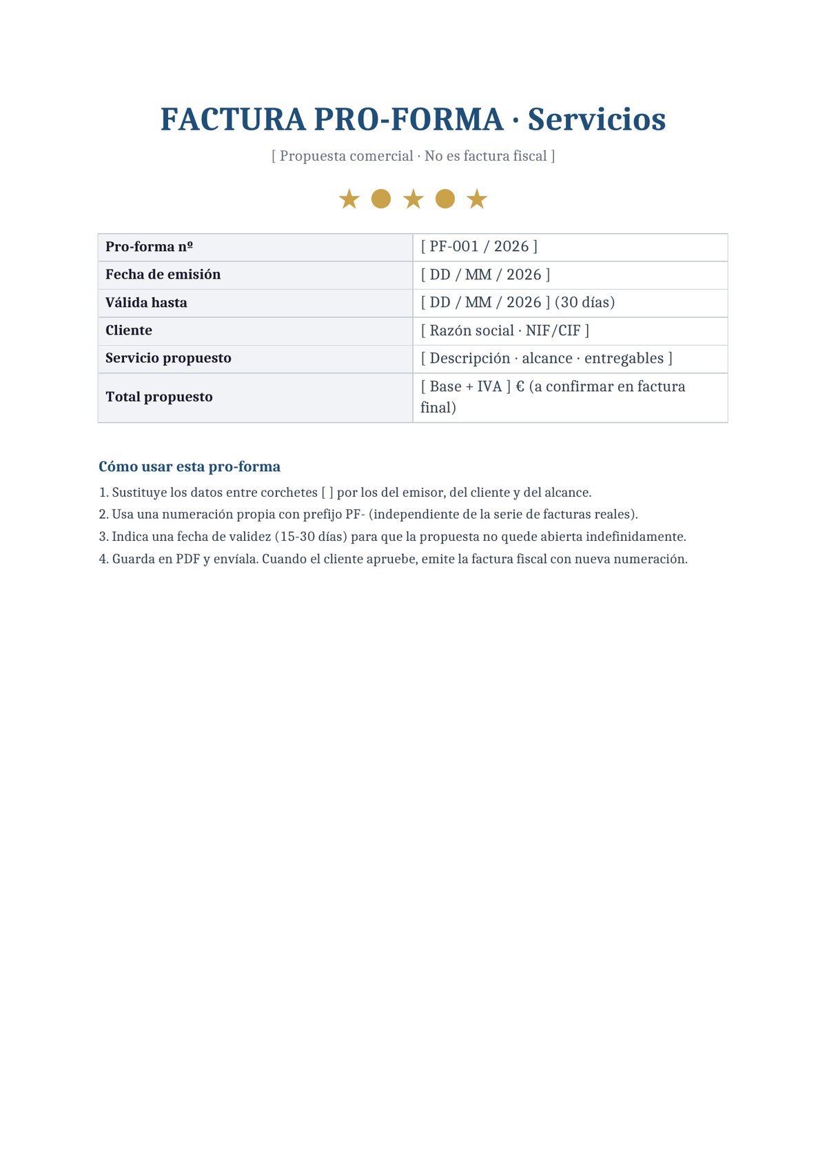 Plantilla Pro-forma de servicios profesionales