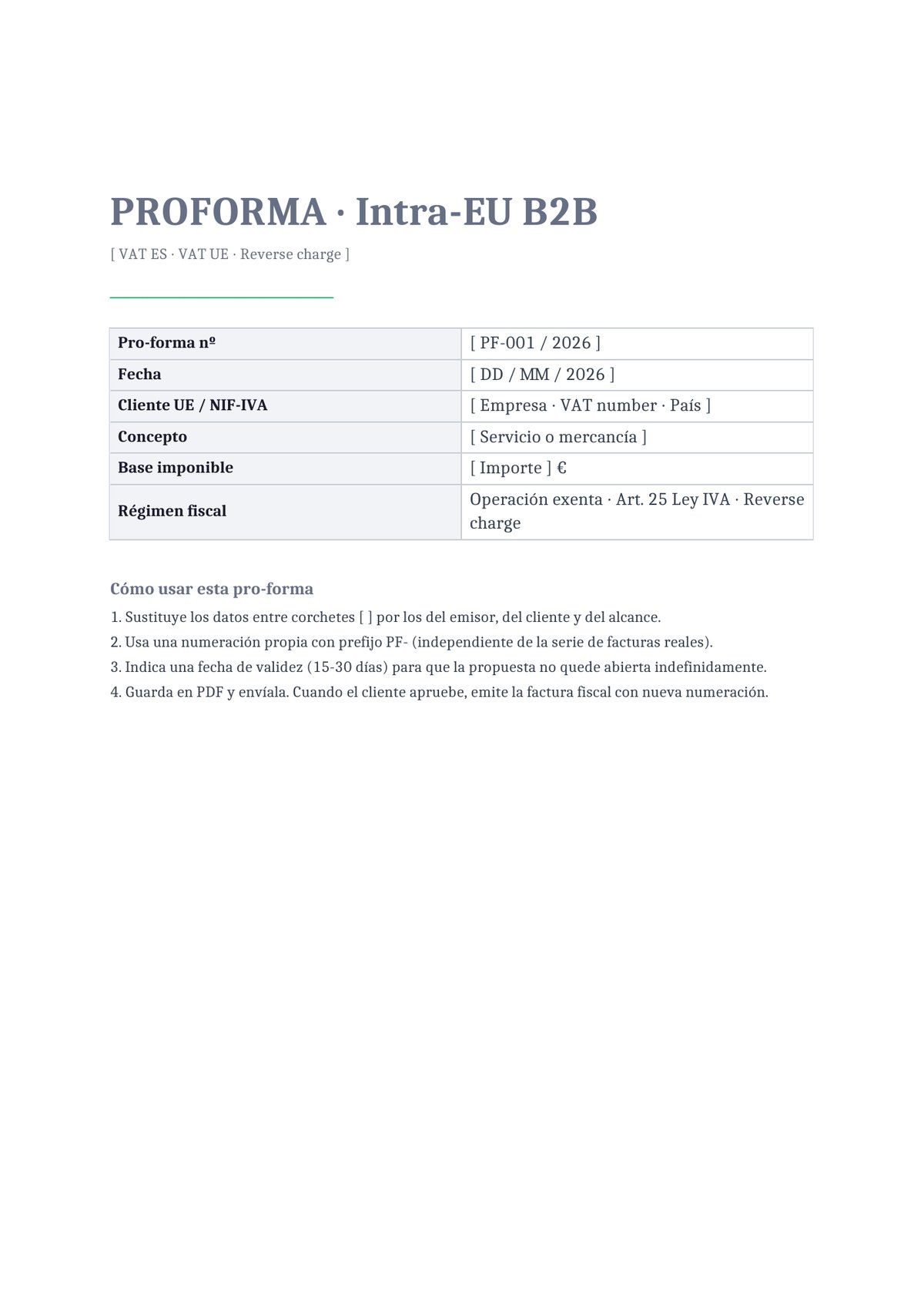 Plantilla Pro-forma sin IVA (intracomunitaria)