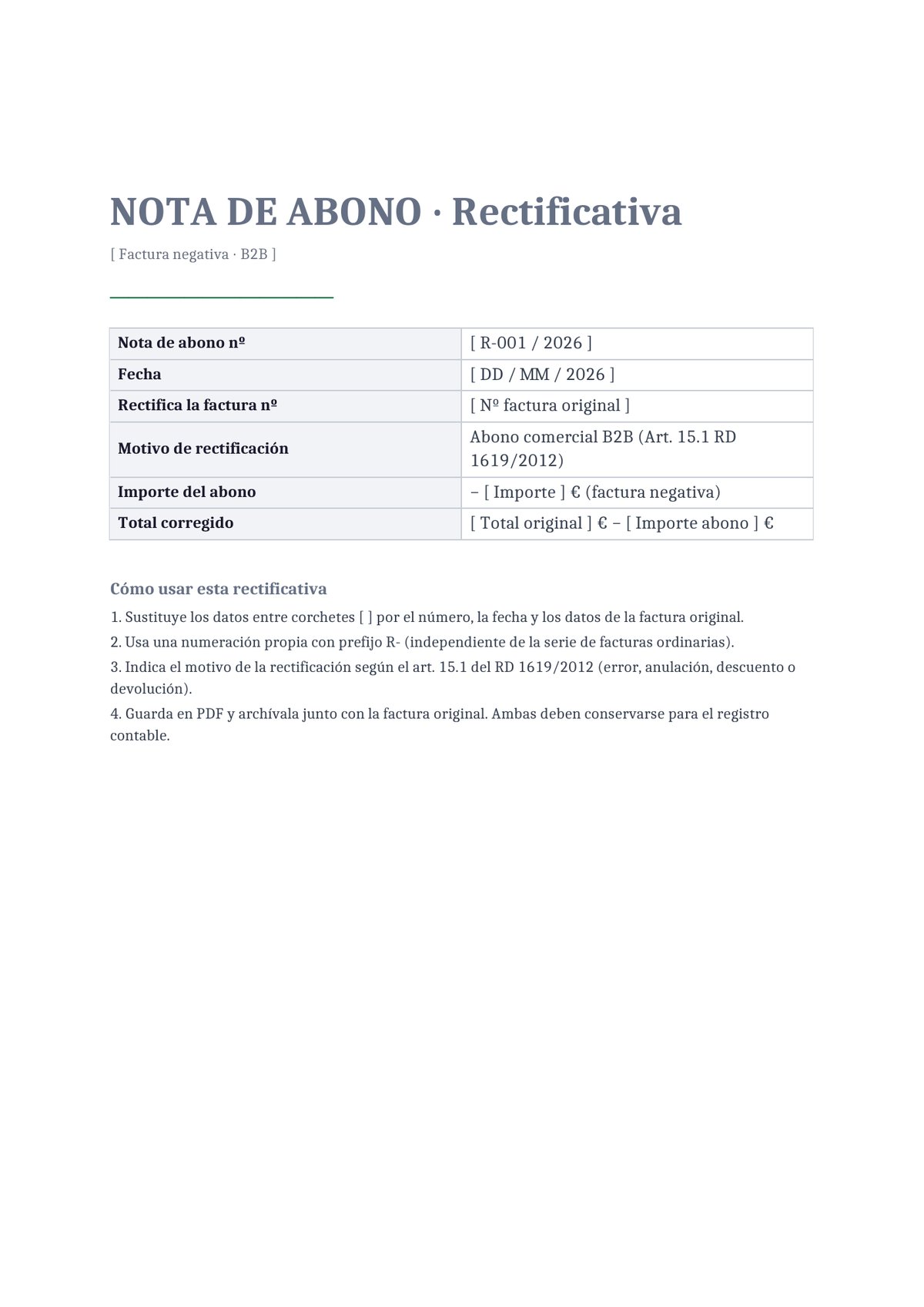 Plantilla Rectificativa de abono B2B