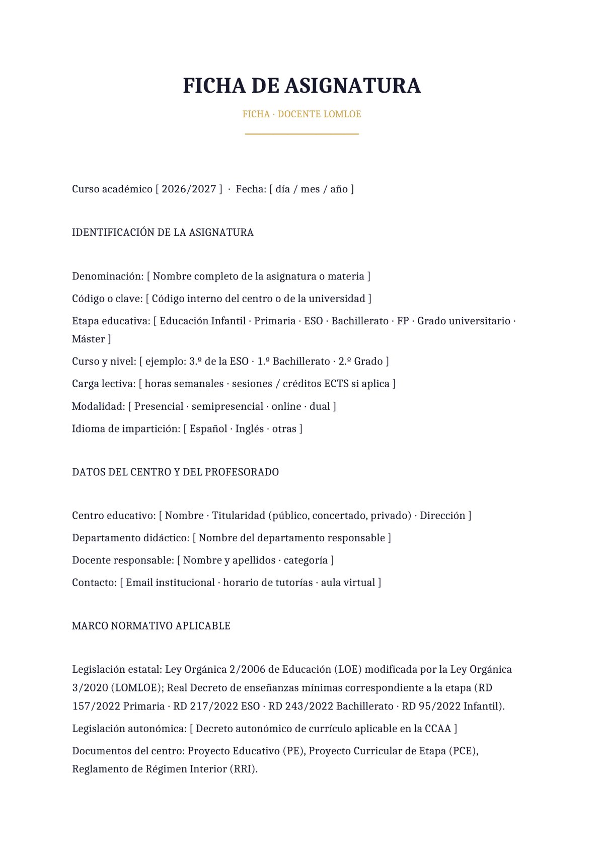 Plantilla Ficha de asignatura para el docente (LOMLOE)