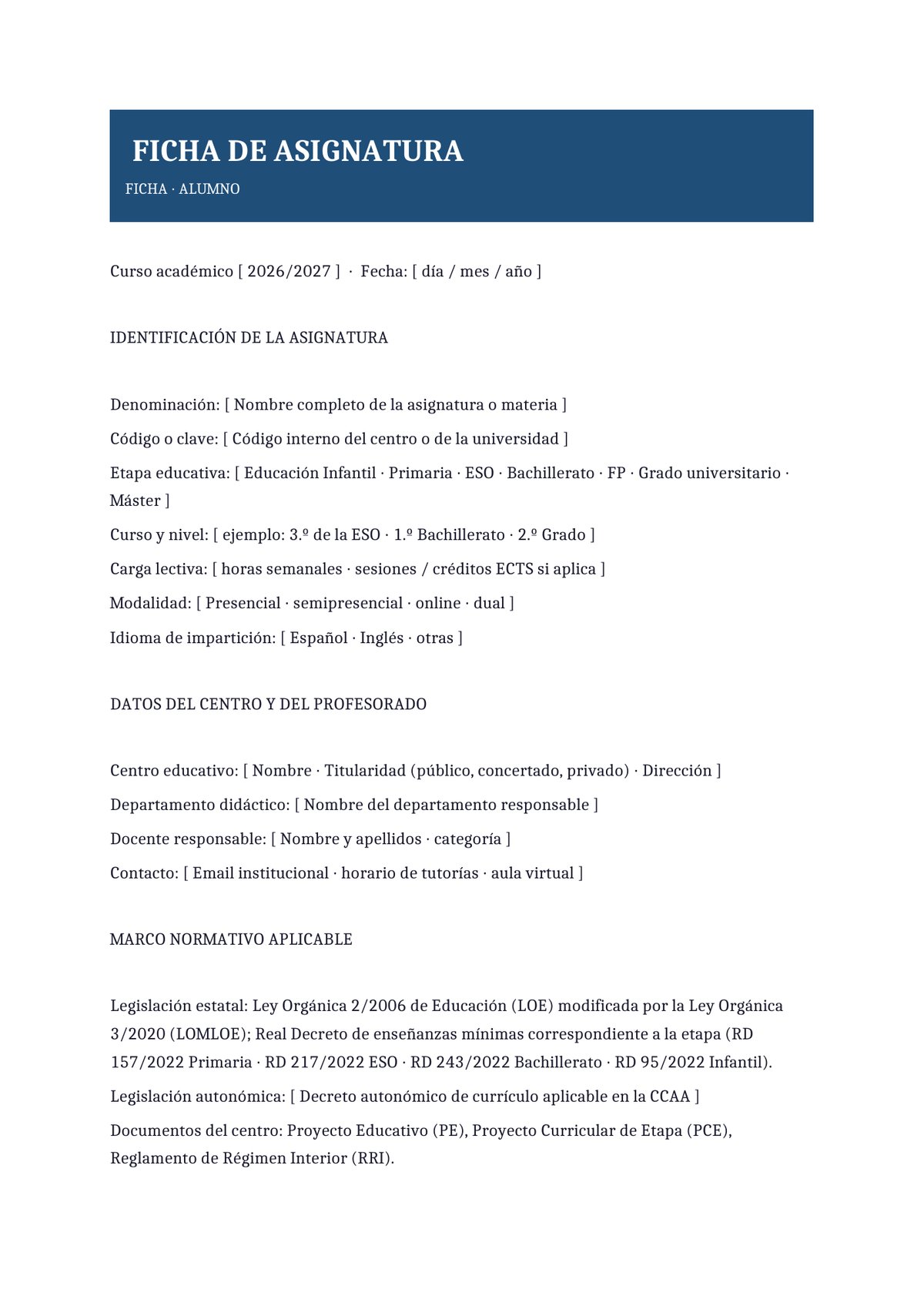 Plantilla Ficha resumen de asignatura para el alumno
