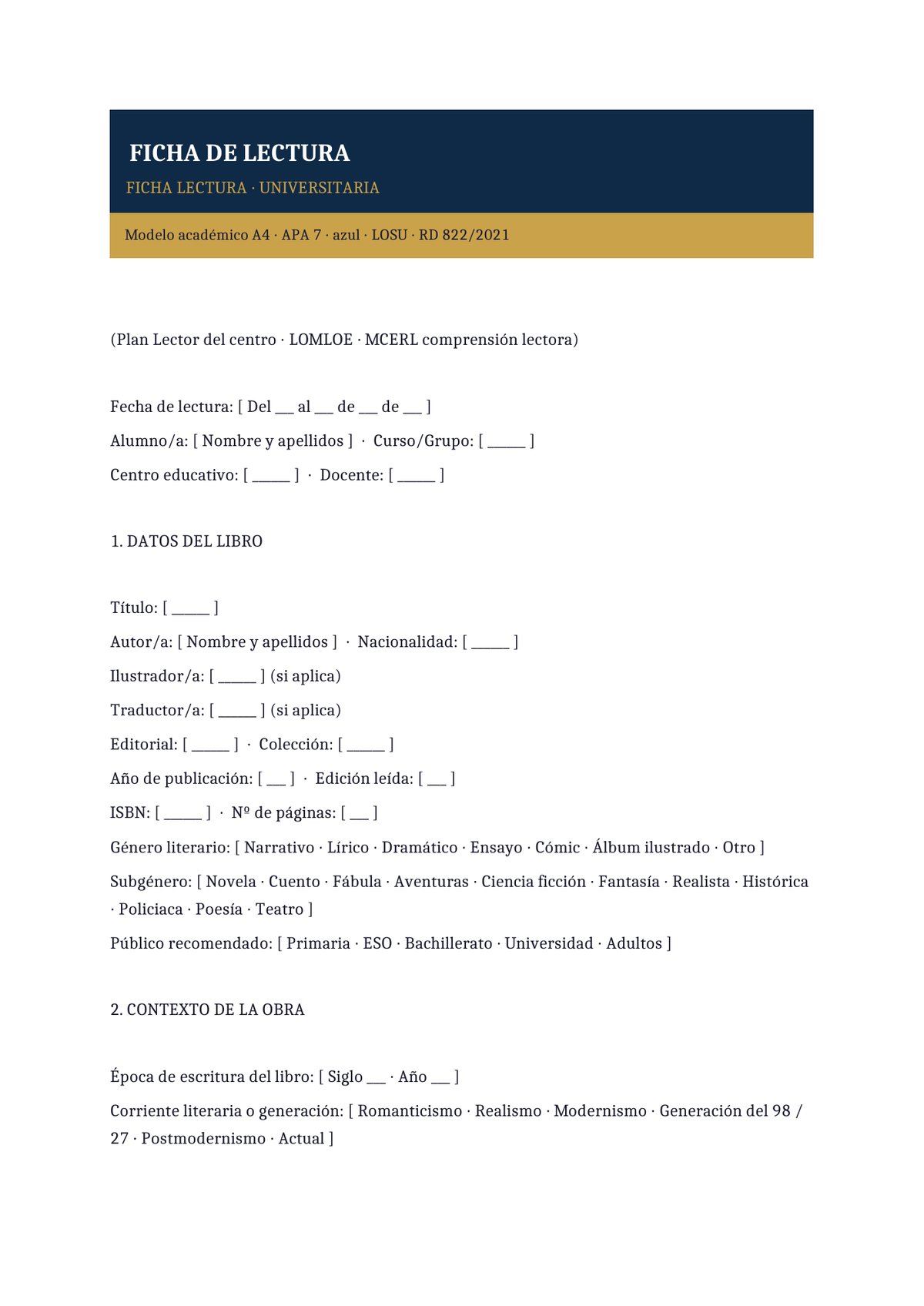 Plantilla Ficha de lectura universitaria