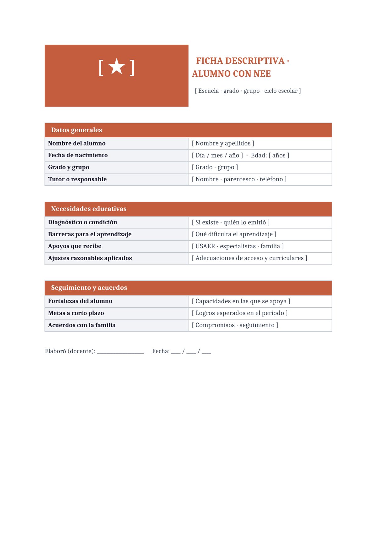 Plantilla Ficha descriptiva del alumno con NEE
