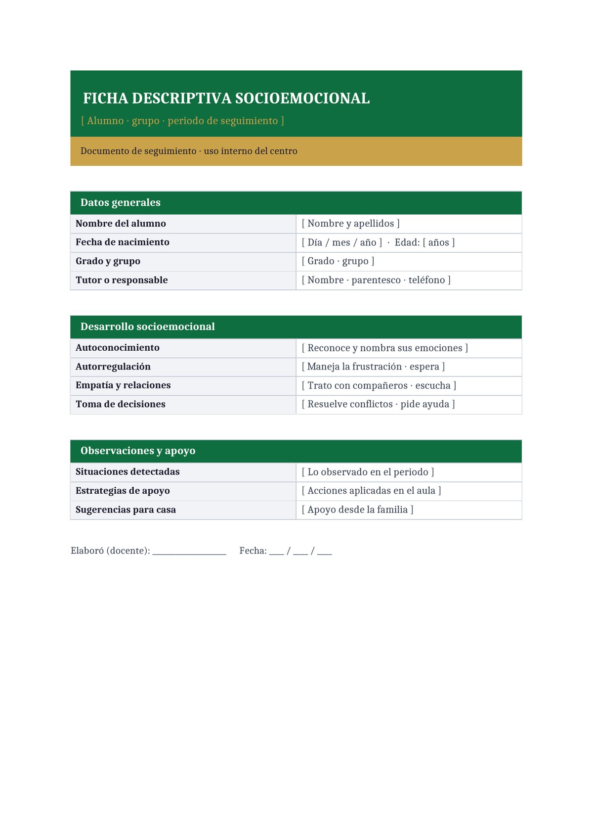 Plantilla Ficha descriptiva socioemocional del alumno
