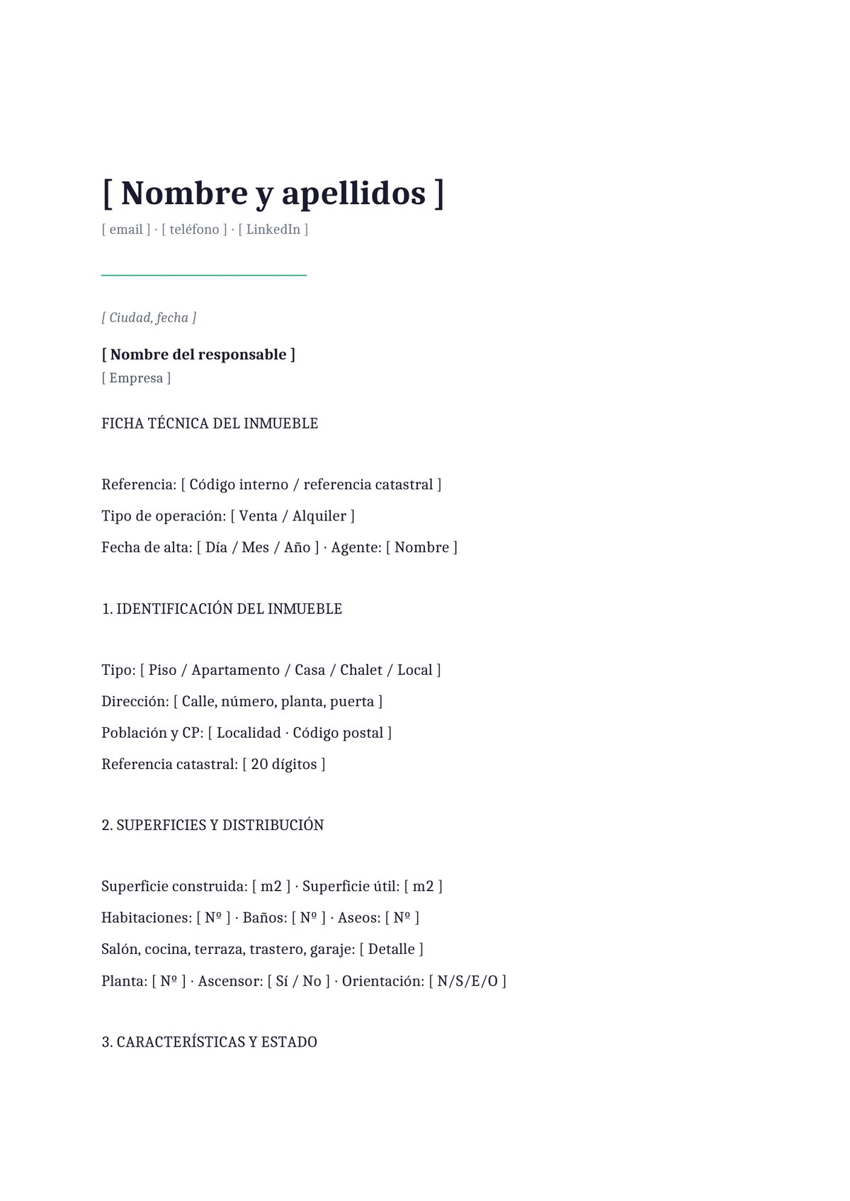 Plantilla Ficha de inmueble obra nueva o promoción