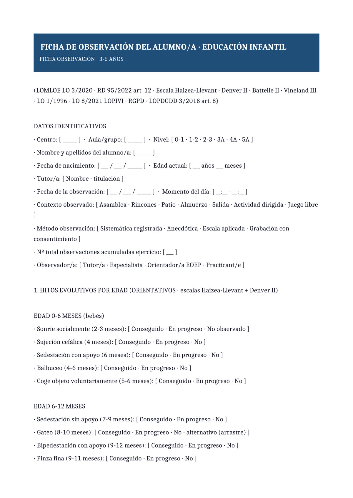 Plantilla Ficha observación niño/a 3-6 años