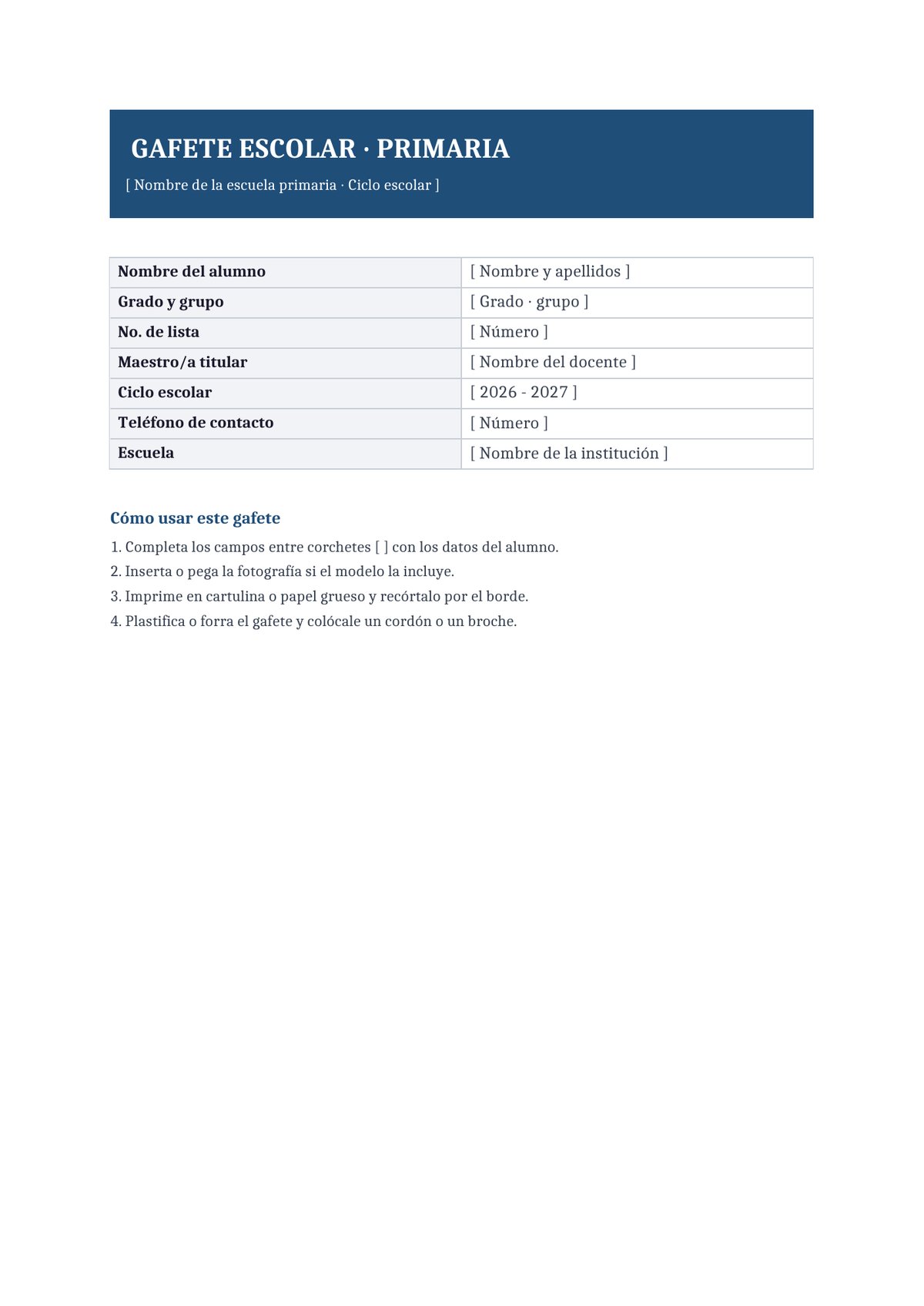Gafetes Escolares en Word — 6 Plantillas Editables Gratis [2026 ...