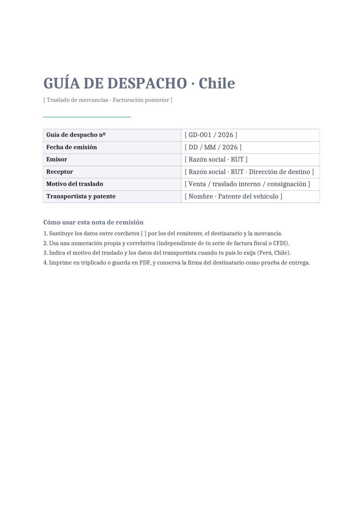 Plantilla Guía de despacho Chile (SII)