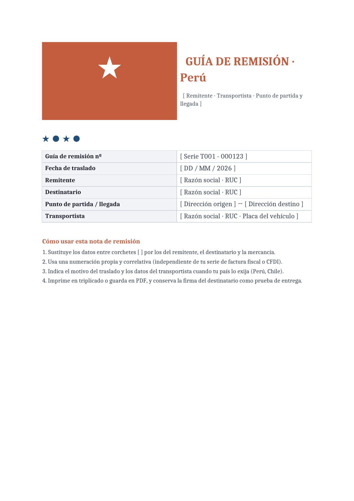Plantilla Guía de remisión Perú (SUNAT)