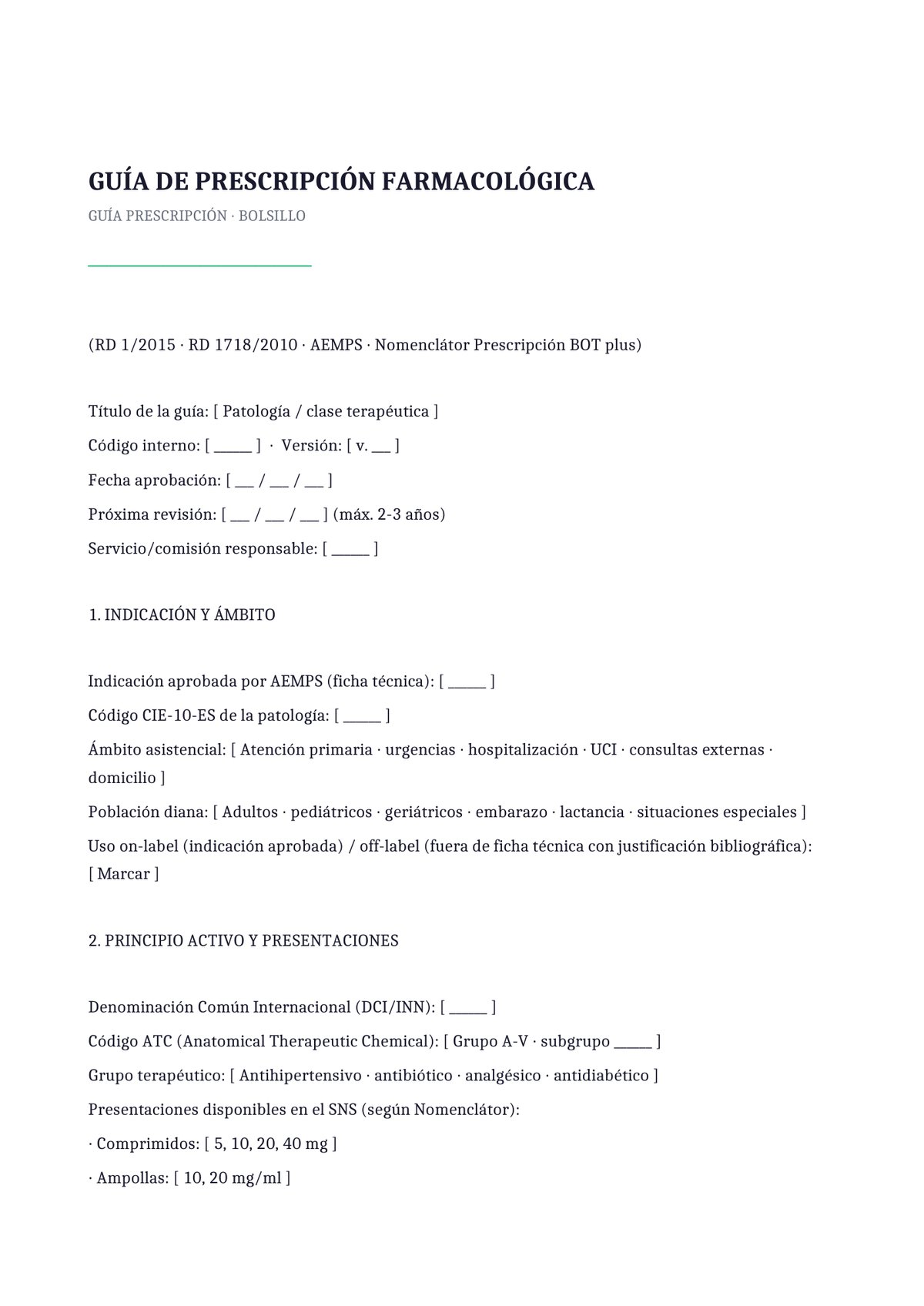 Plantilla Guía de prescripción simple de bolsillo