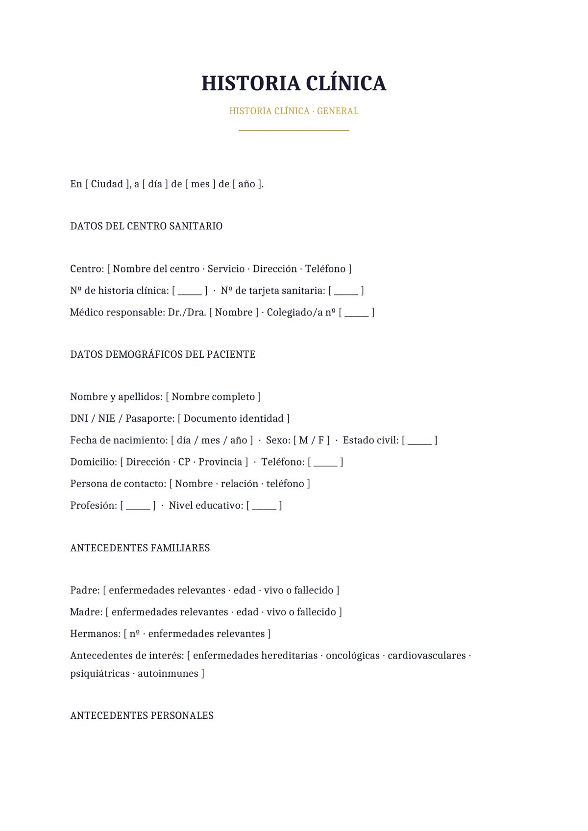 Plantilla Historia clínica de medicina general