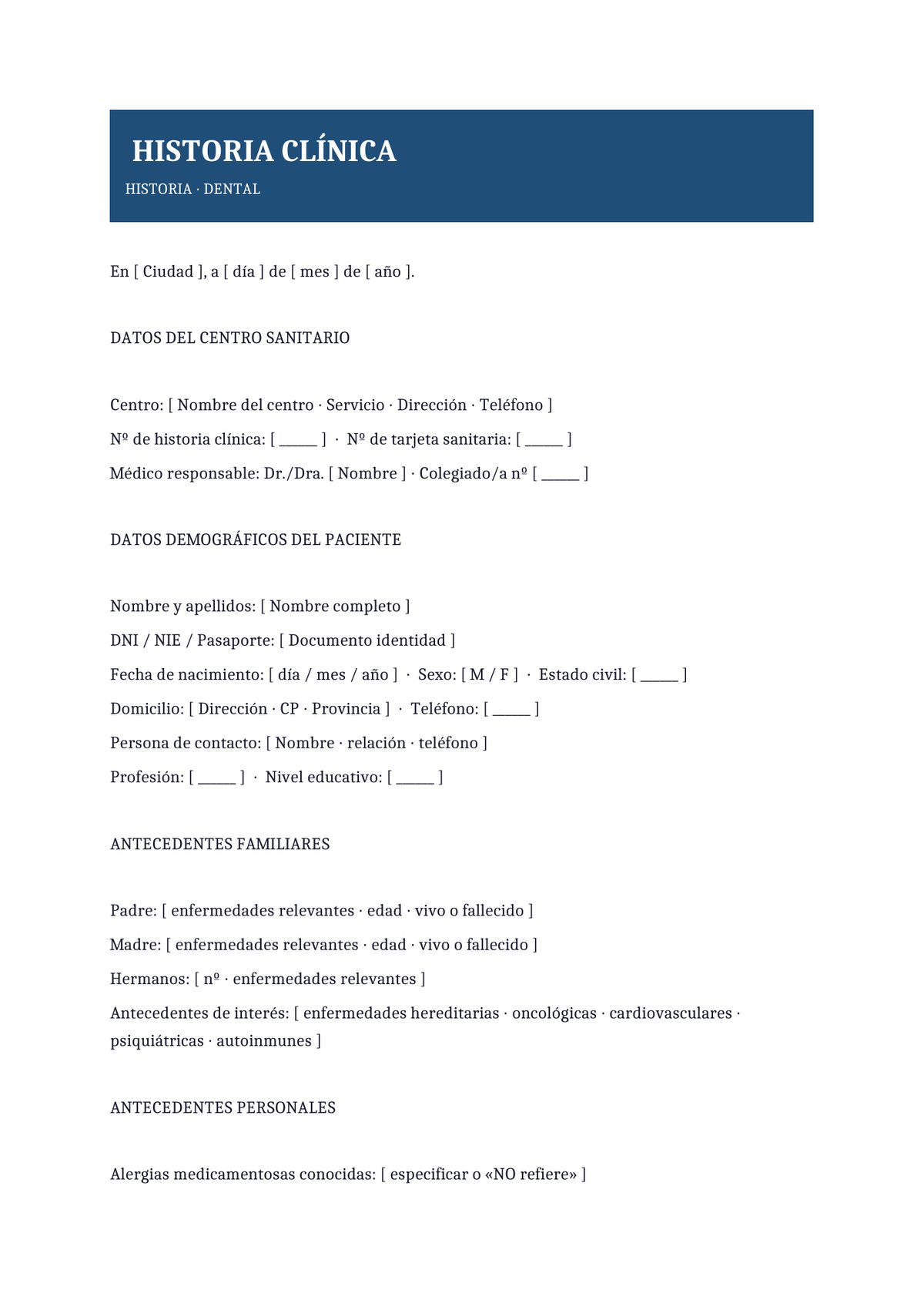 Plantilla Historia clínica odontológica