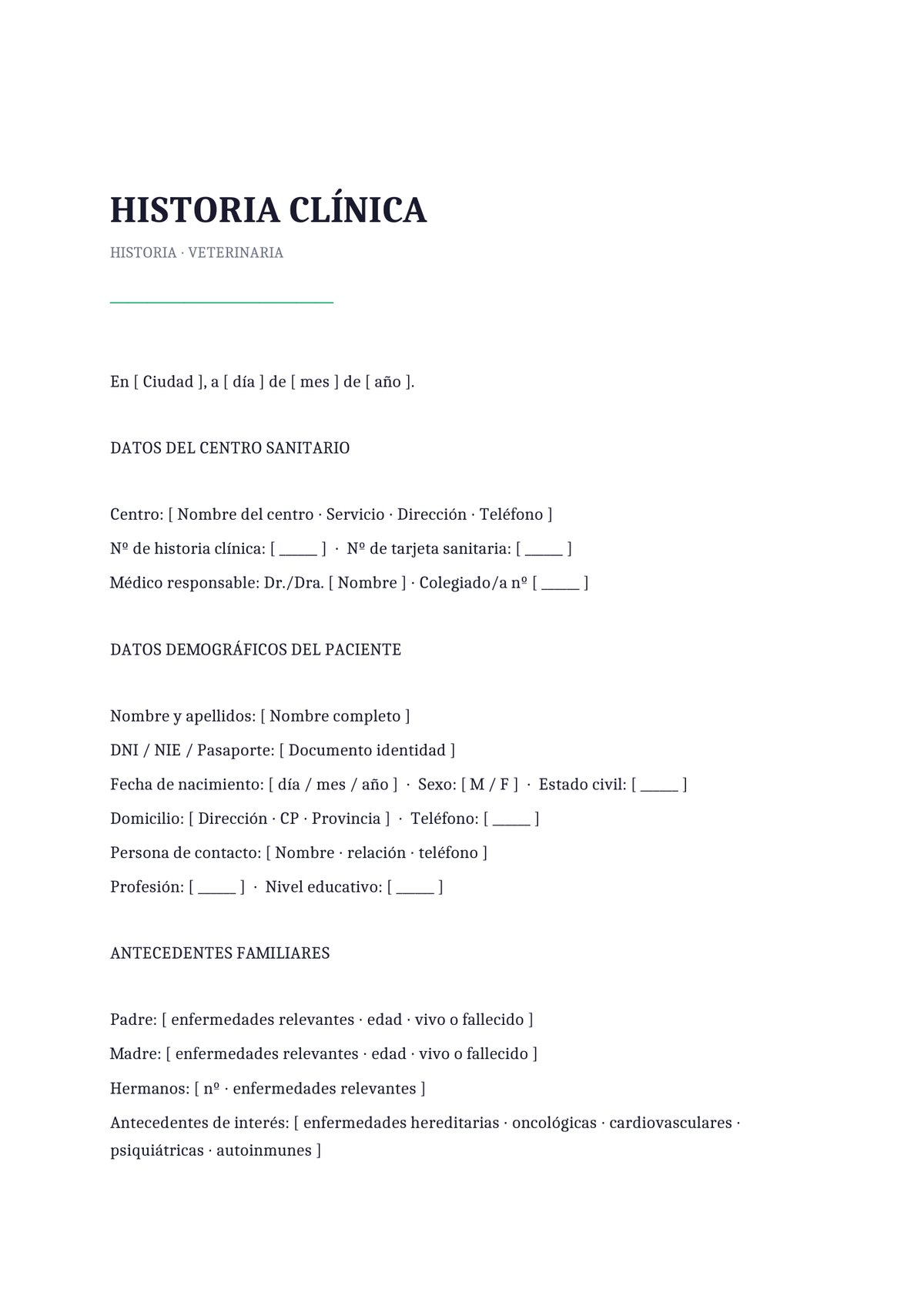 Plantilla Historia clínica veterinaria