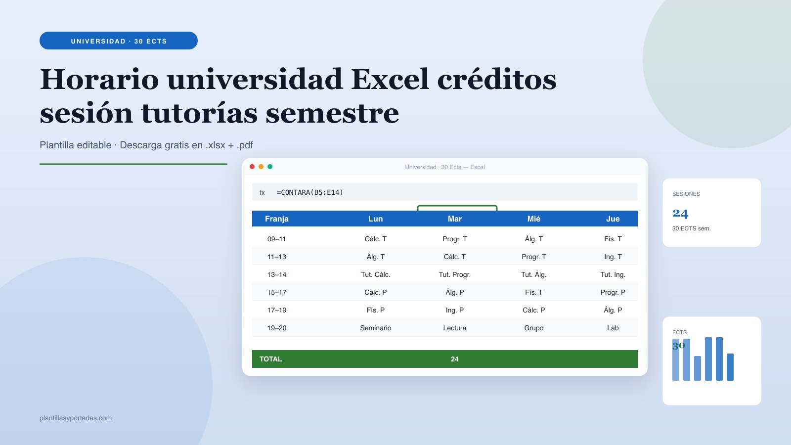 Plantilla Horario escolar · universidad por créditos en Excel
