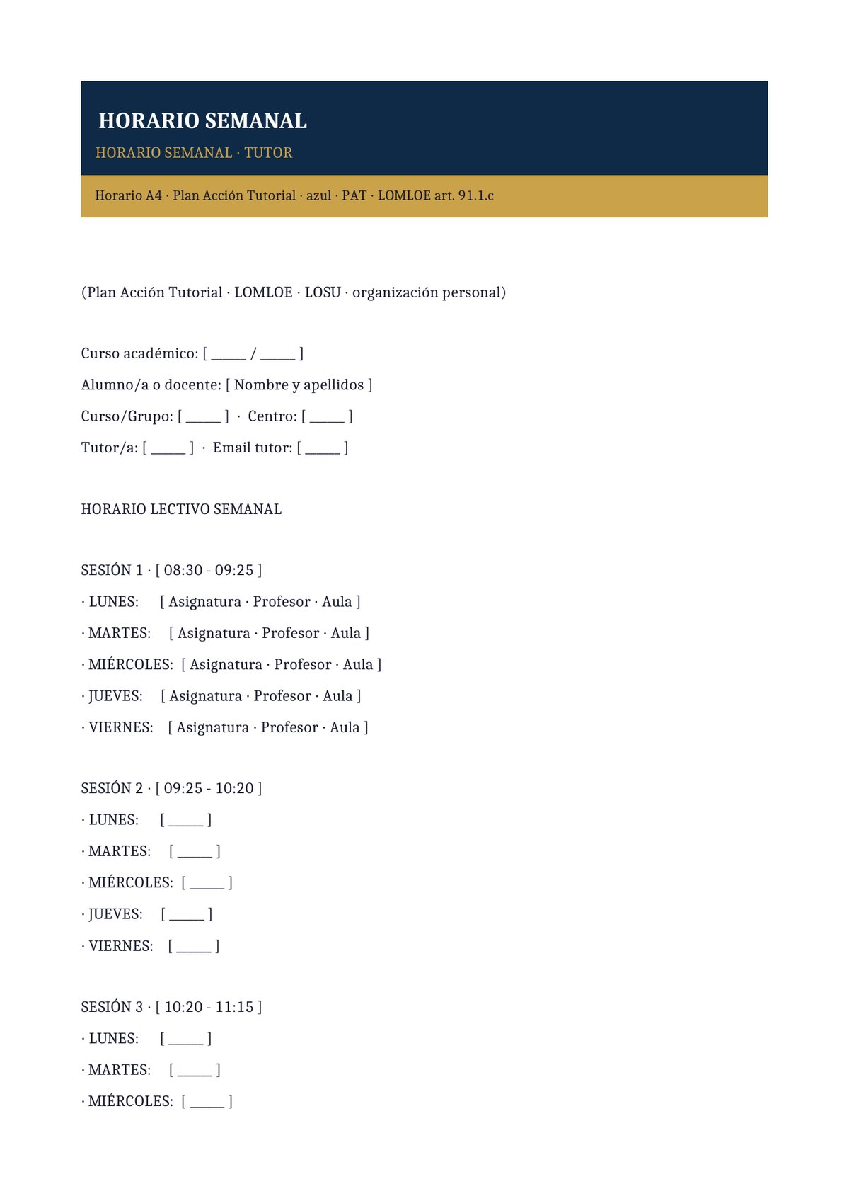 Plantilla Horario semanal tutor de aula