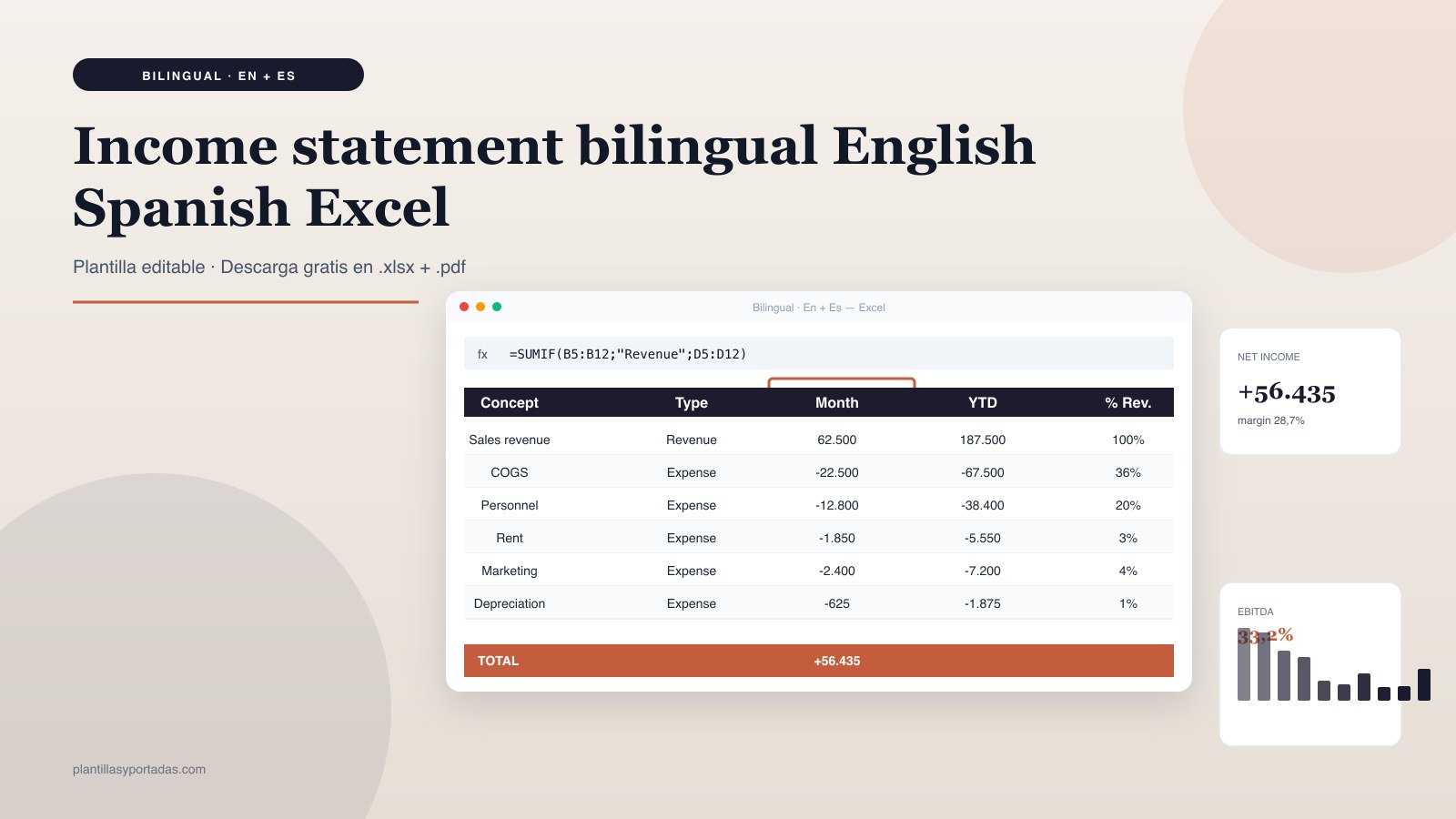 Plantilla Income statement — bilingual EN + ES en Excel