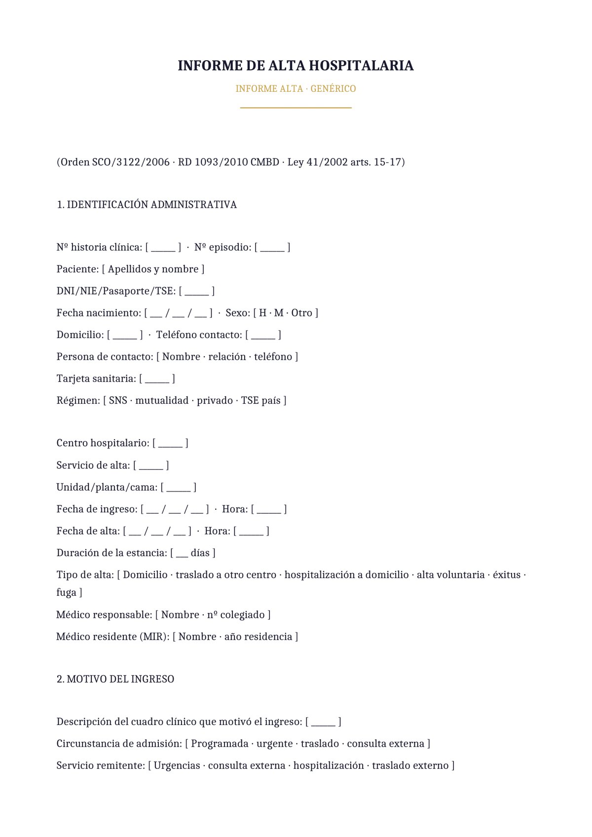 Plantilla Informe de alta hospitalaria genérico