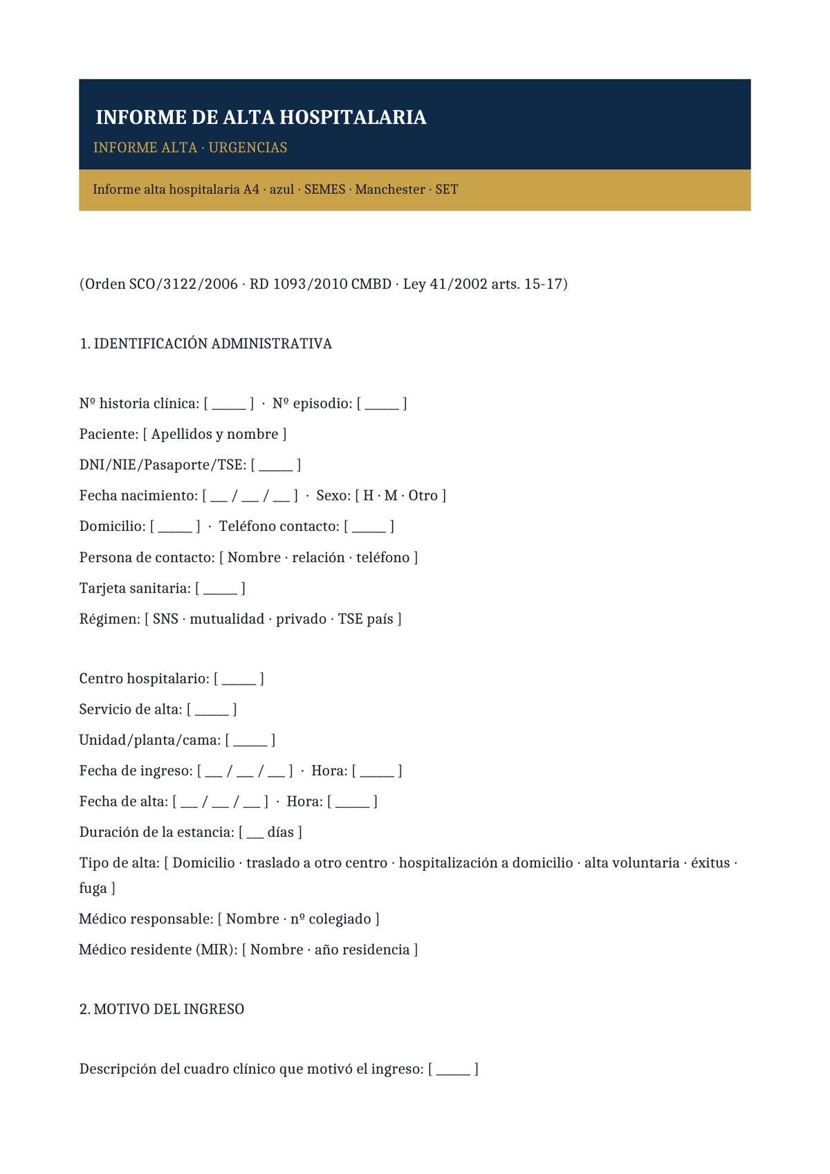 Plantilla Informe de alta de urgencias