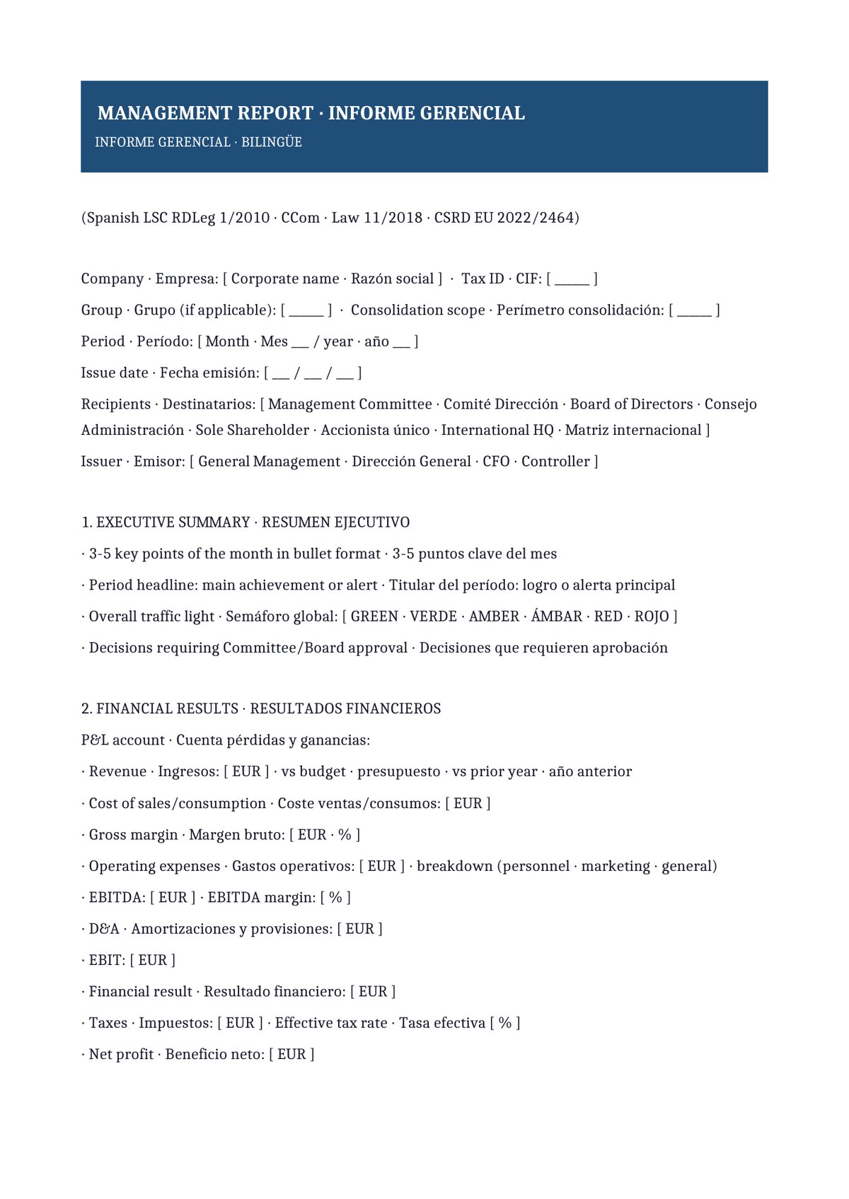 Plantilla Informe gerencial bilingüe (ES + EN)