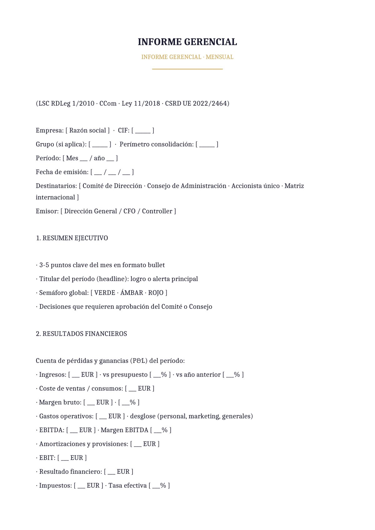 Plantilla Informe gerencial mensual