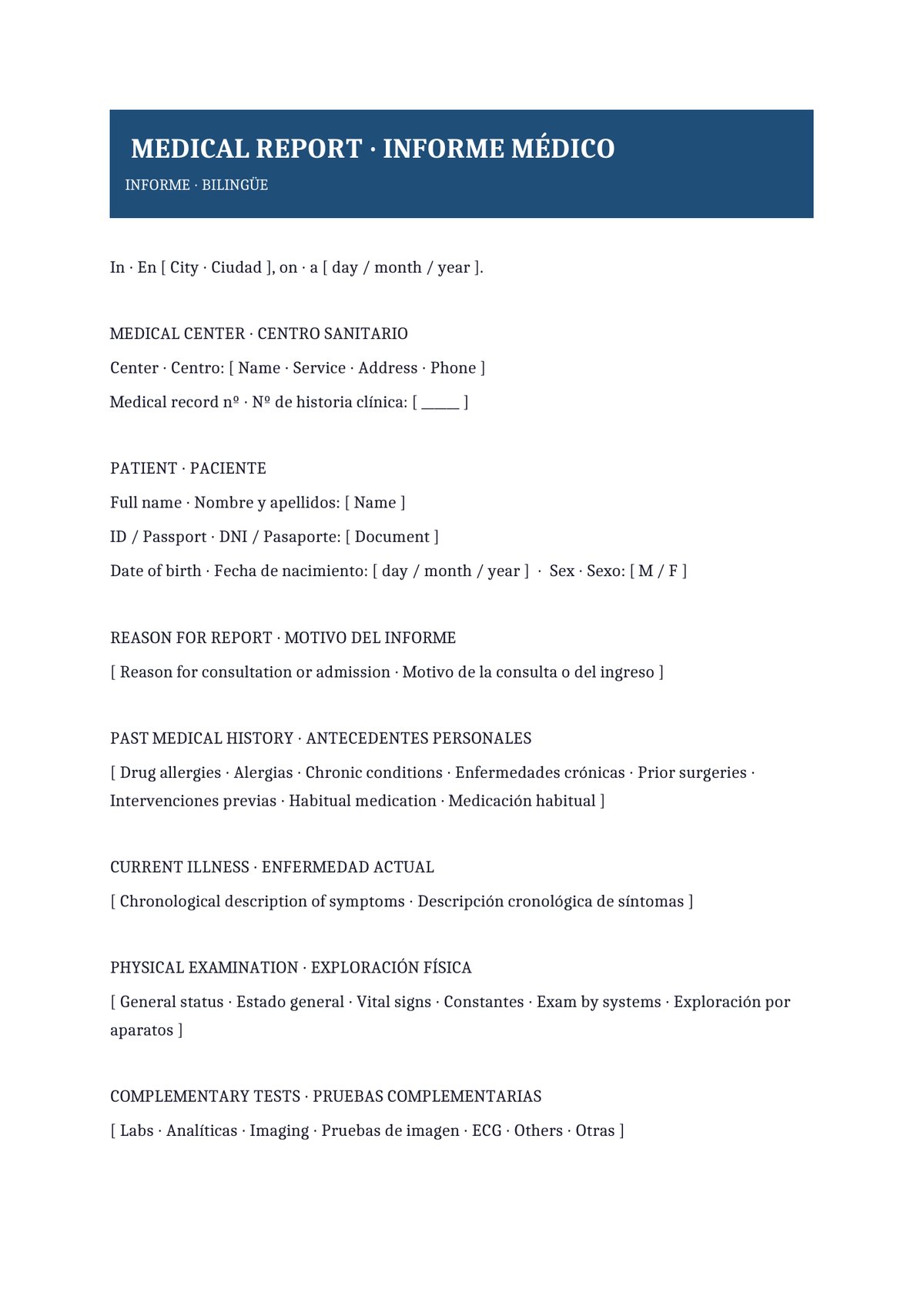 Plantilla Informe médico bilingüe (ES + EN)