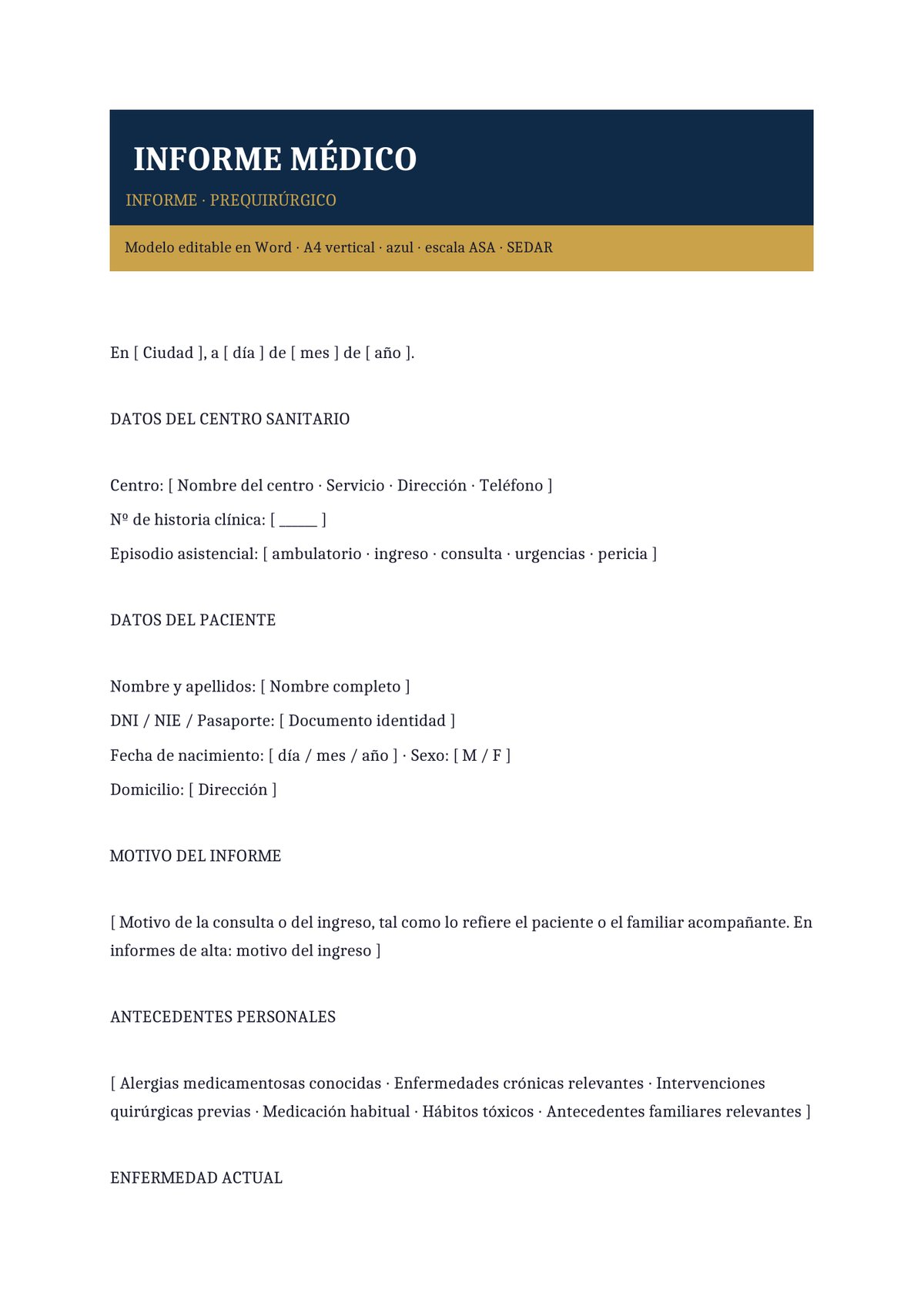 Plantilla Informe médico prequirúrgico