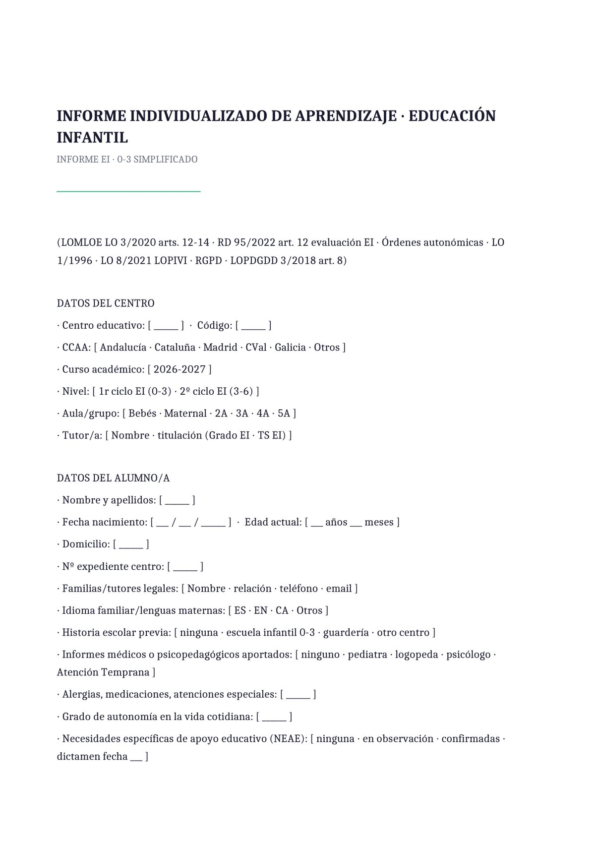 Plantilla Informe simplificado escuela infantil 0-3