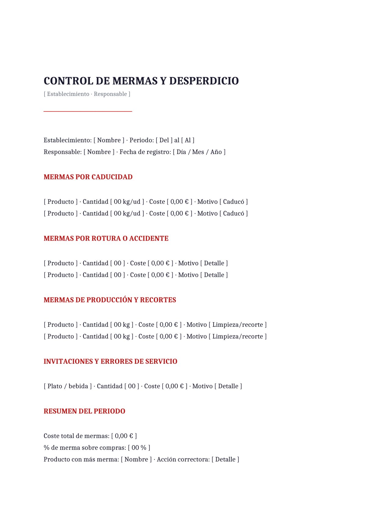 Plantilla Control de mermas y desperdicio