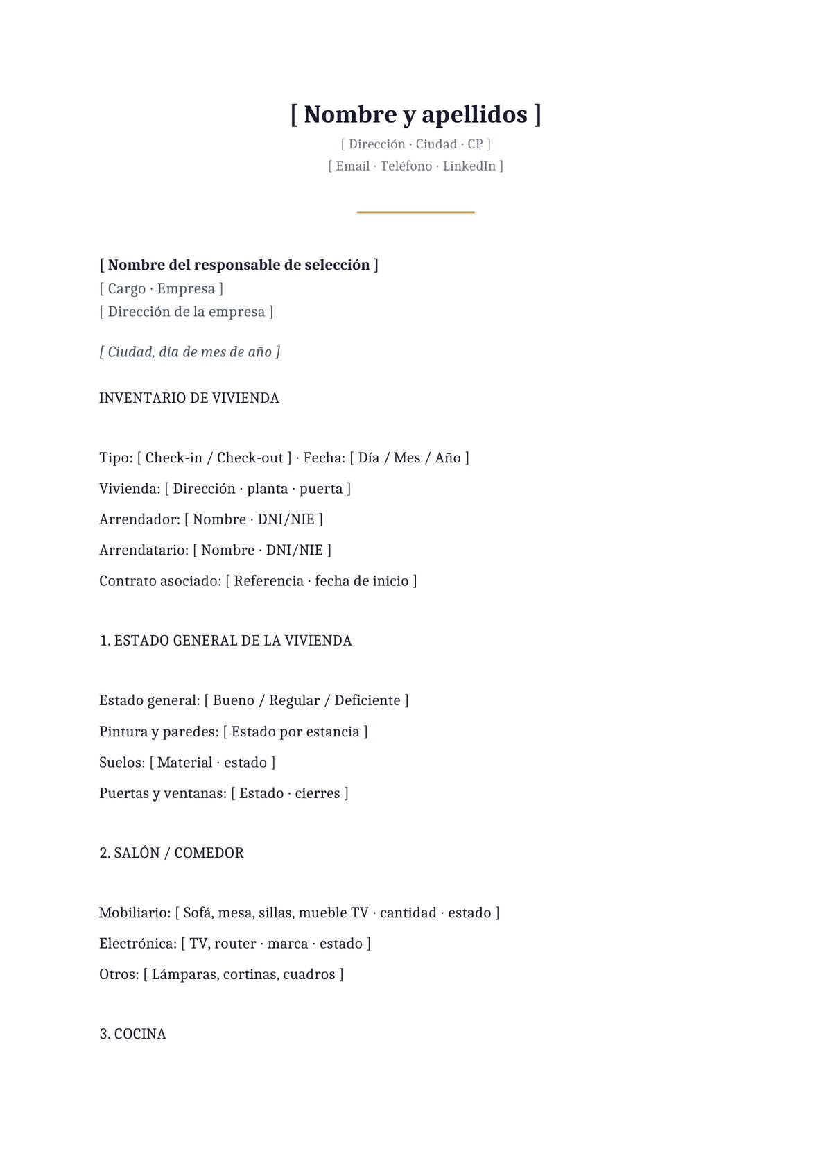 Plantilla Inventario check-in de alquiler (entrada)
