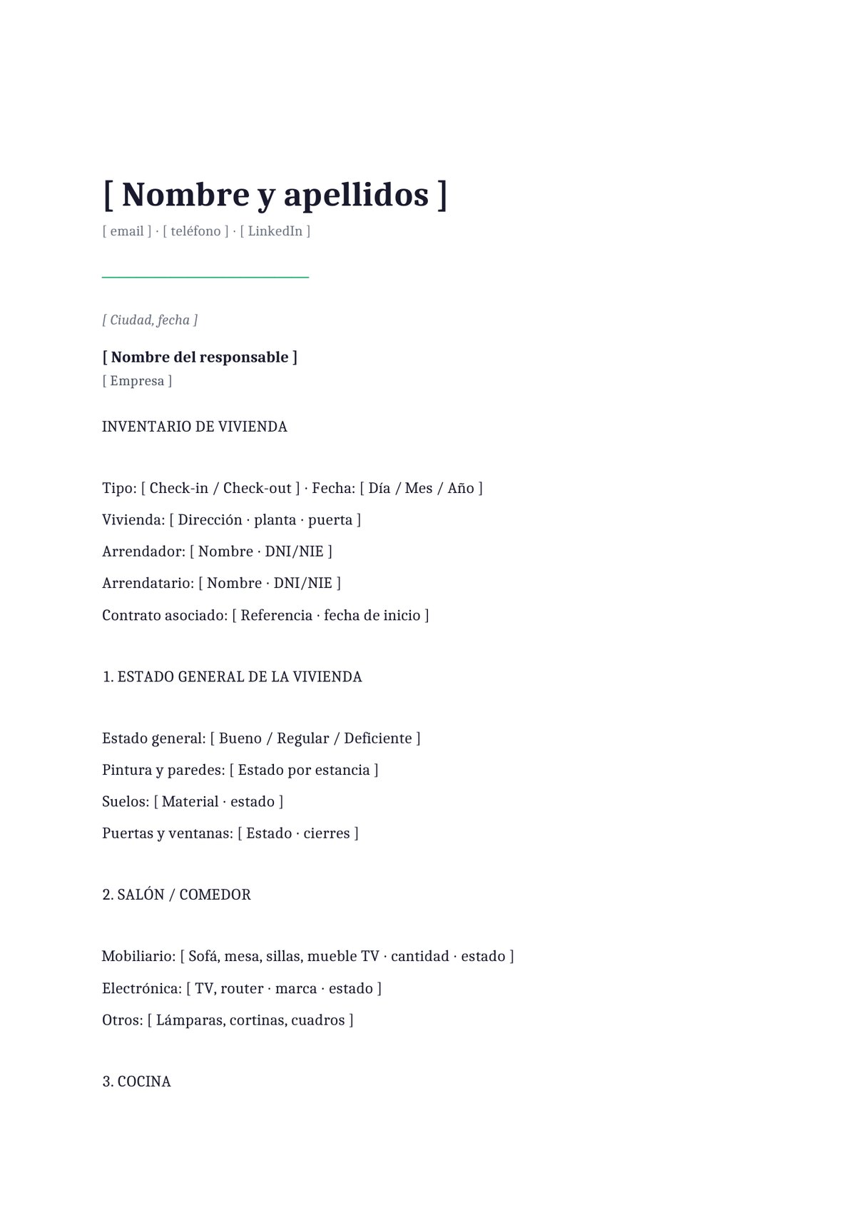 Plantilla Inventario de vivienda vacacional o turística