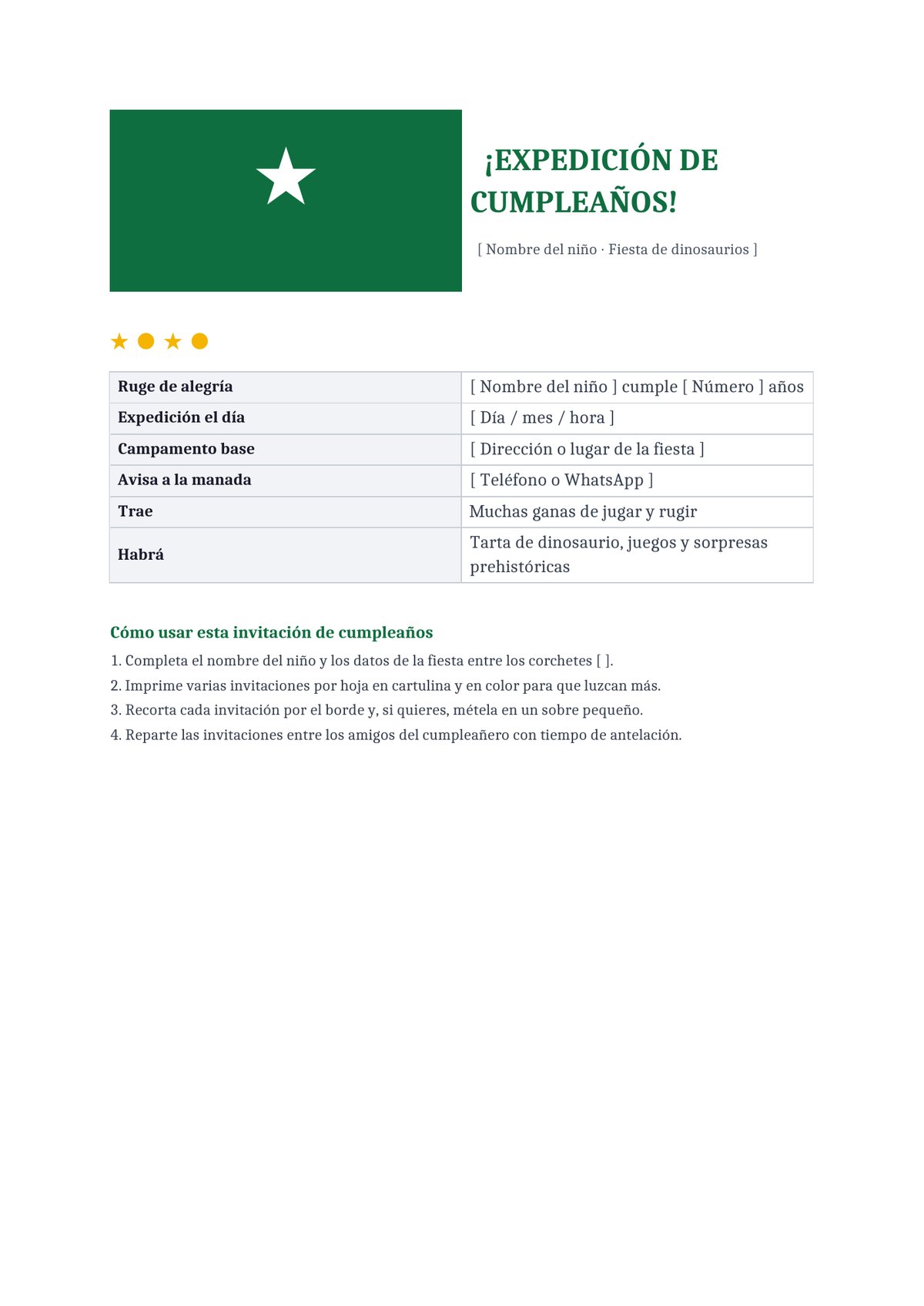 Plantilla Invitación de cumpleaños de dinosaurios
