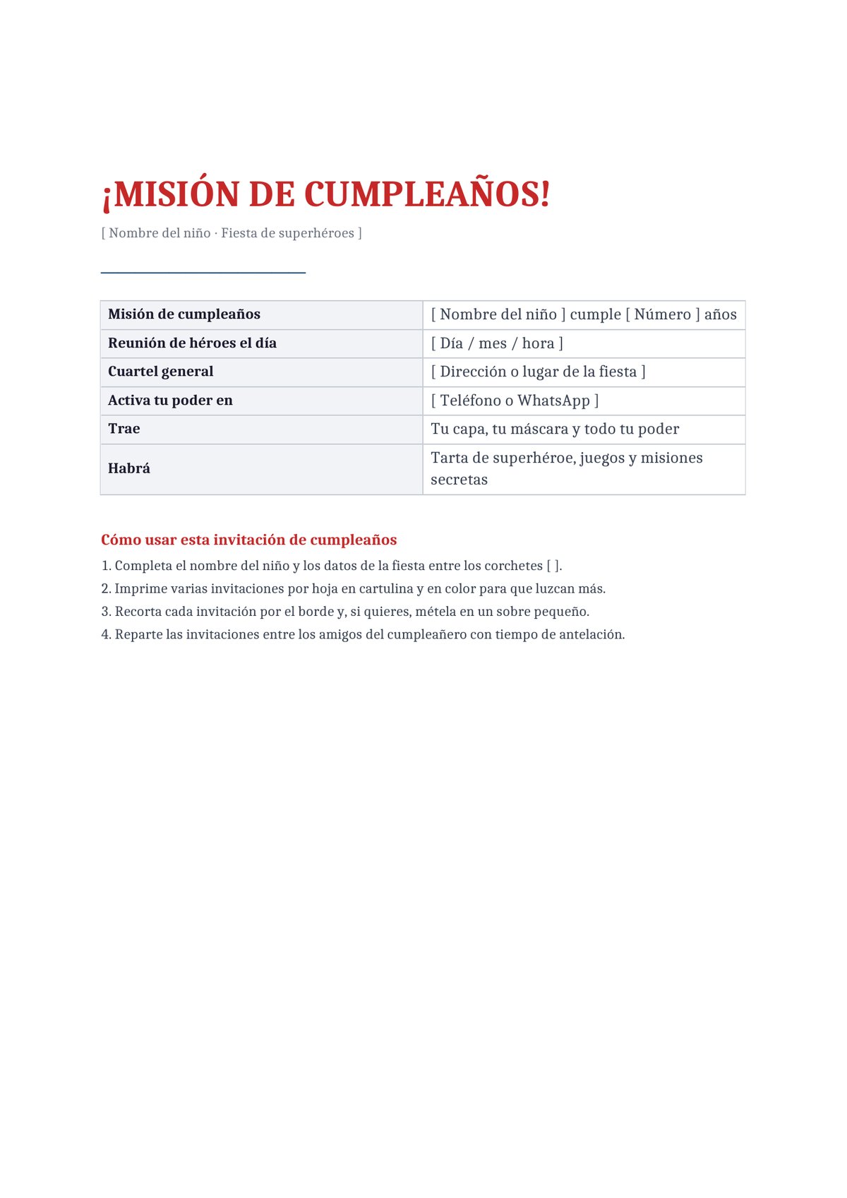 Plantilla Invitación de cumpleaños de superhéroes
