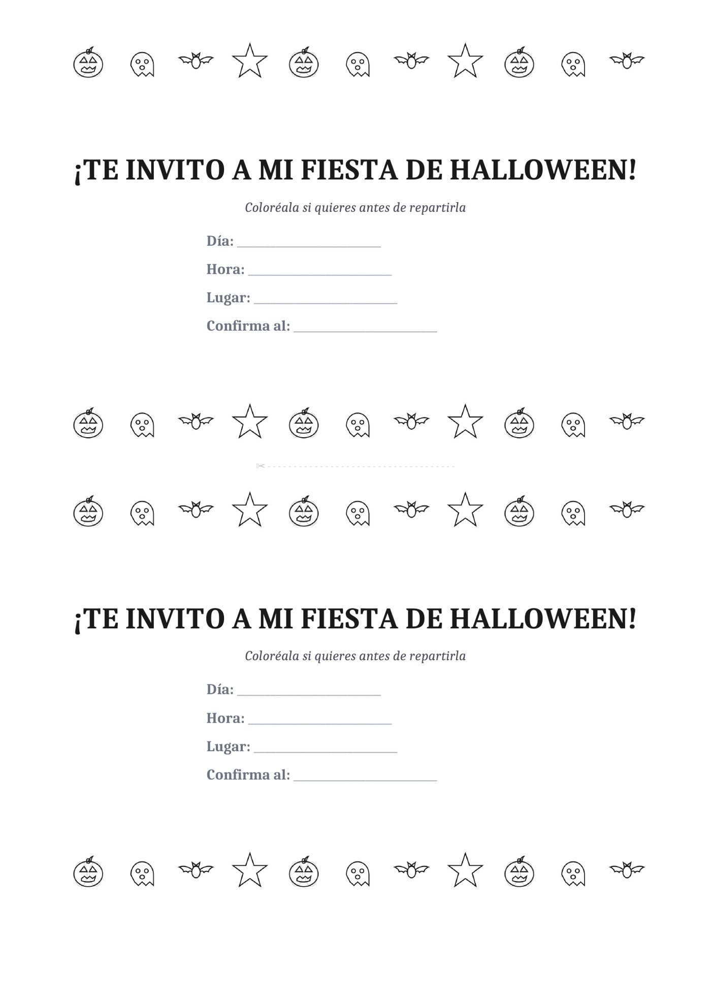 Plantilla Invitación de Halloween en blanco y negro (bajo consumo de tinta)