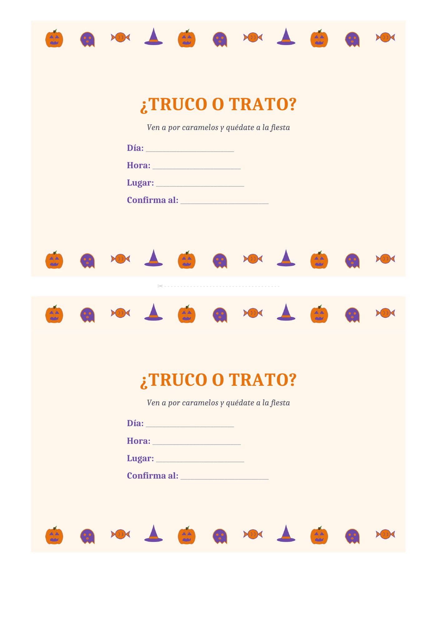 Plantilla Invitación de truco o trato