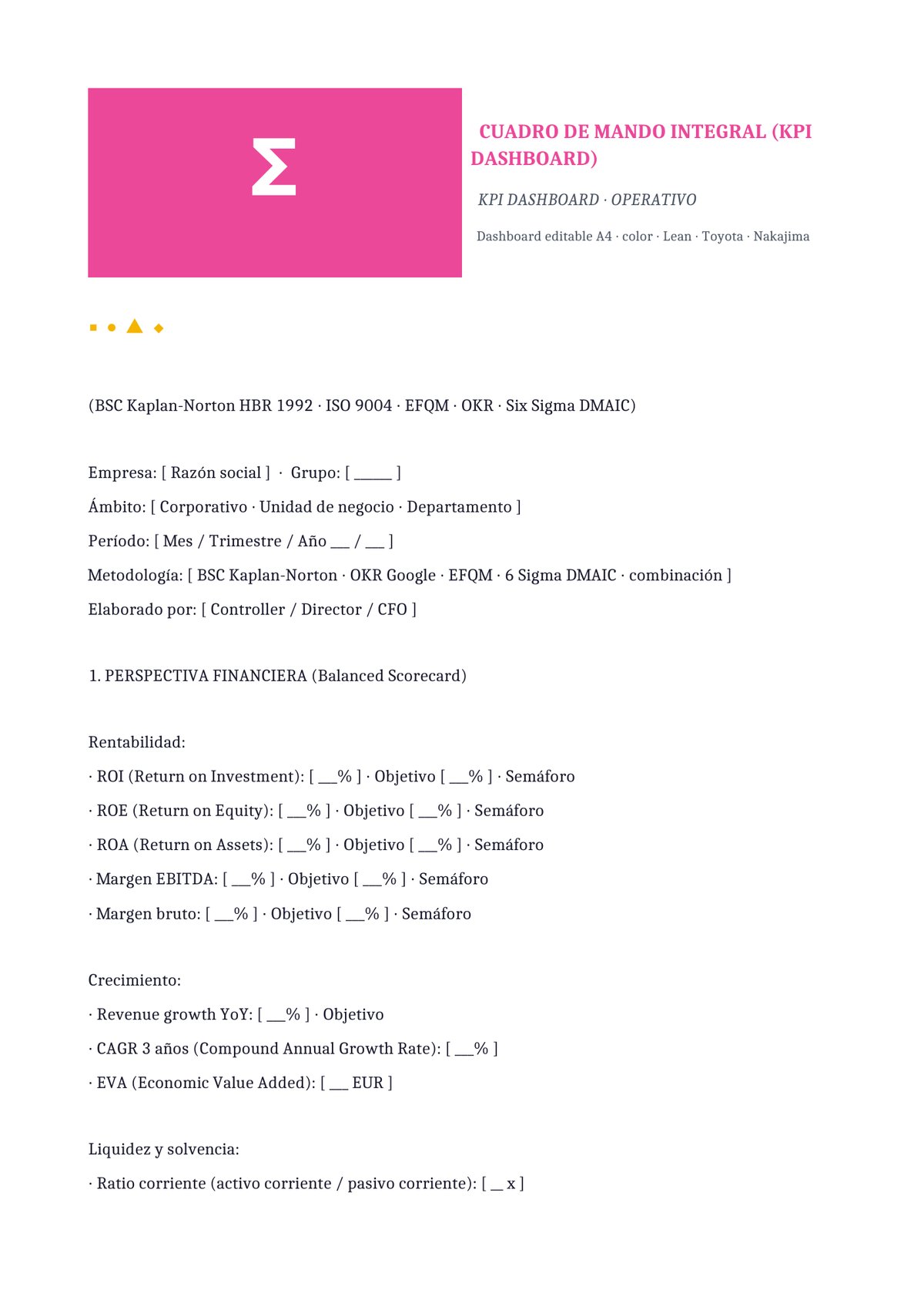 Plantilla KPI Dashboard operativo