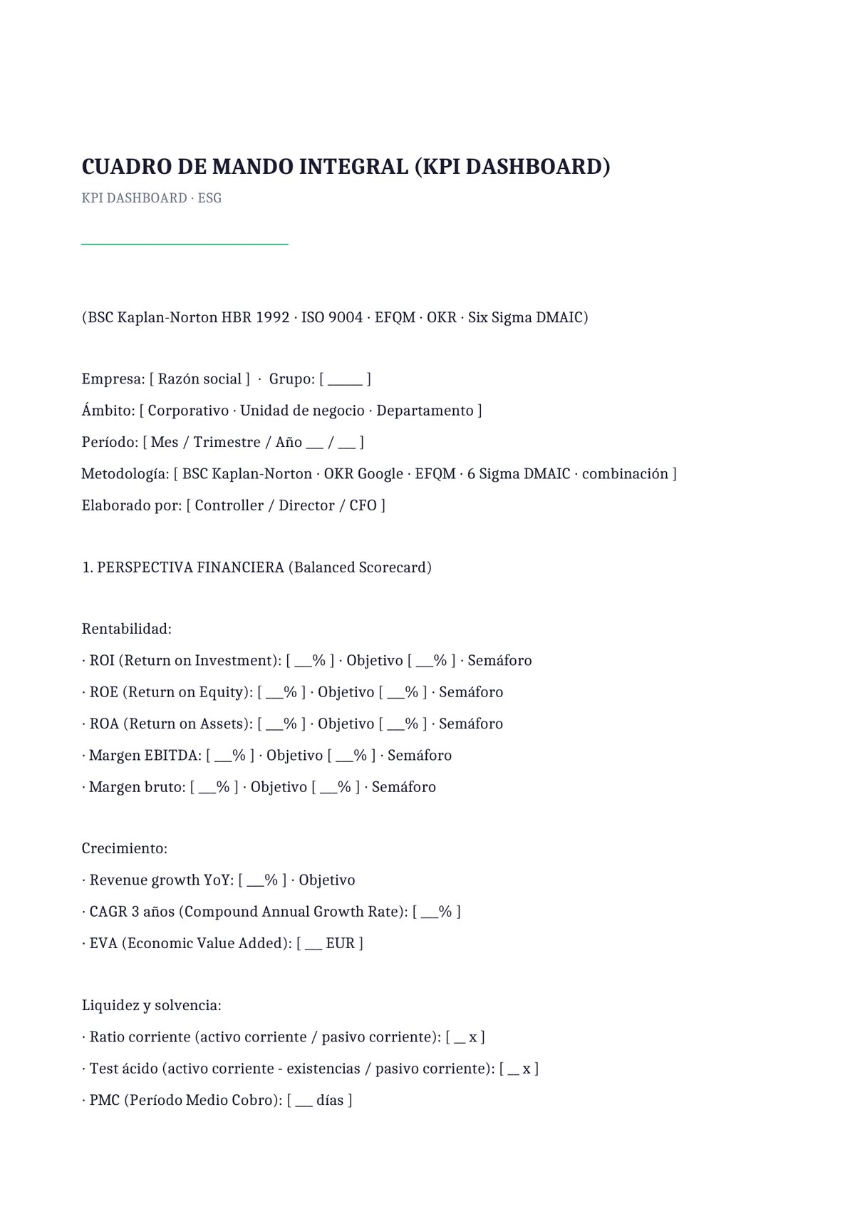Plantilla KPI Dashboard sostenibilidad ESG