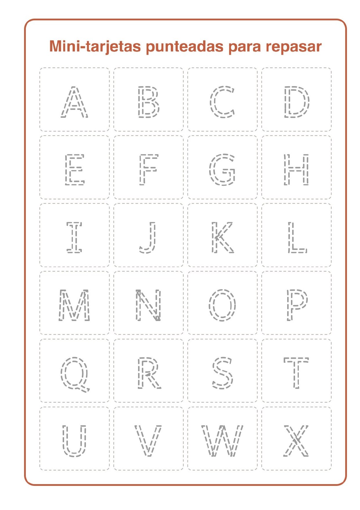 Plantilla Mini-tarjetas de letras punteadas para repasar