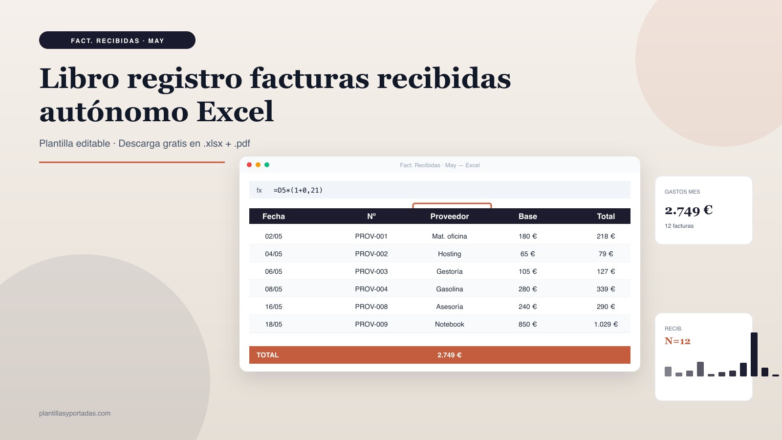Plantilla Libro registro · facturas recibidas en Excel