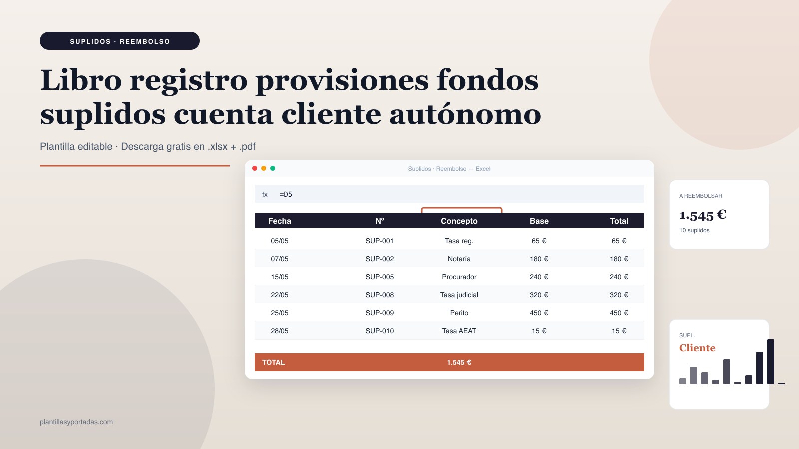 Plantilla Libro registro · provisiones y suplidos en Excel