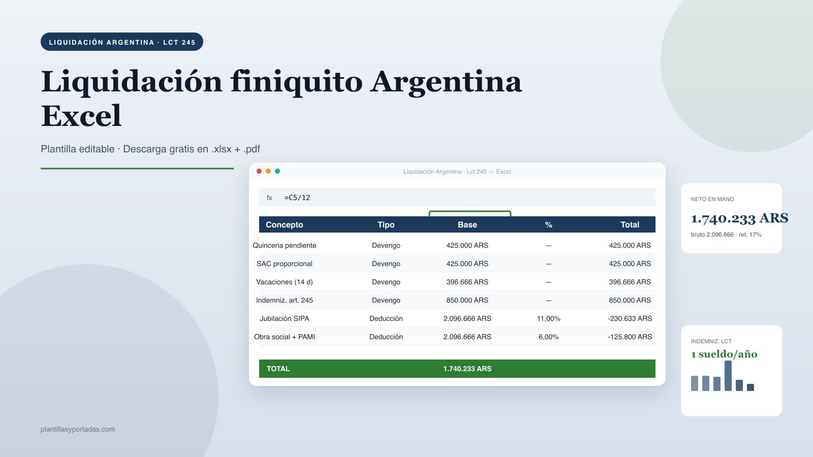 Plantilla Liquidación laboral — Argentina en Excel