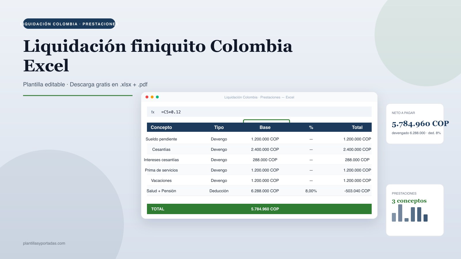 Plantilla Liquidación laboral — Colombia en Excel